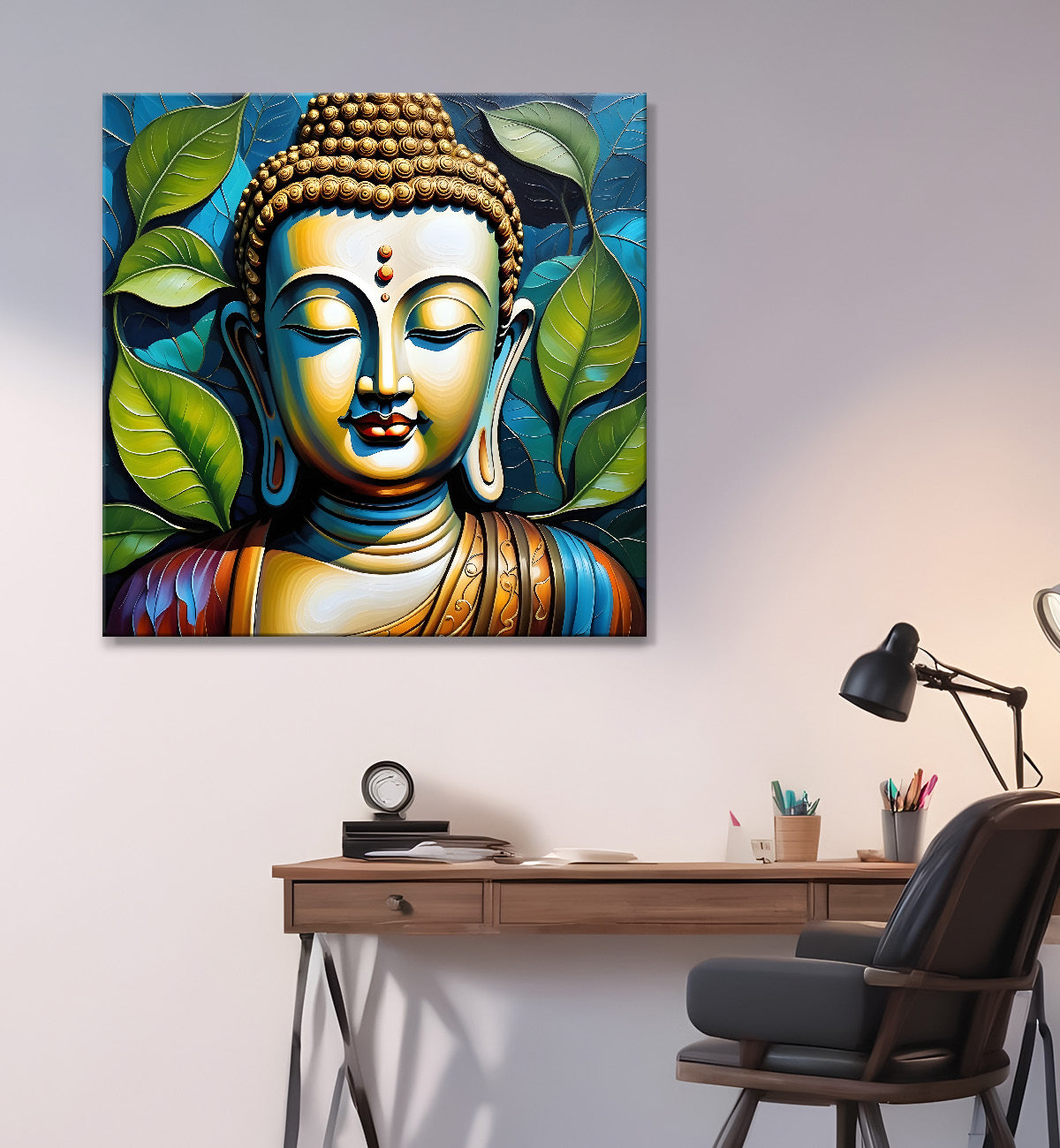Golden Buddha Painting with textured color 24x24 inch Buddha-S-48