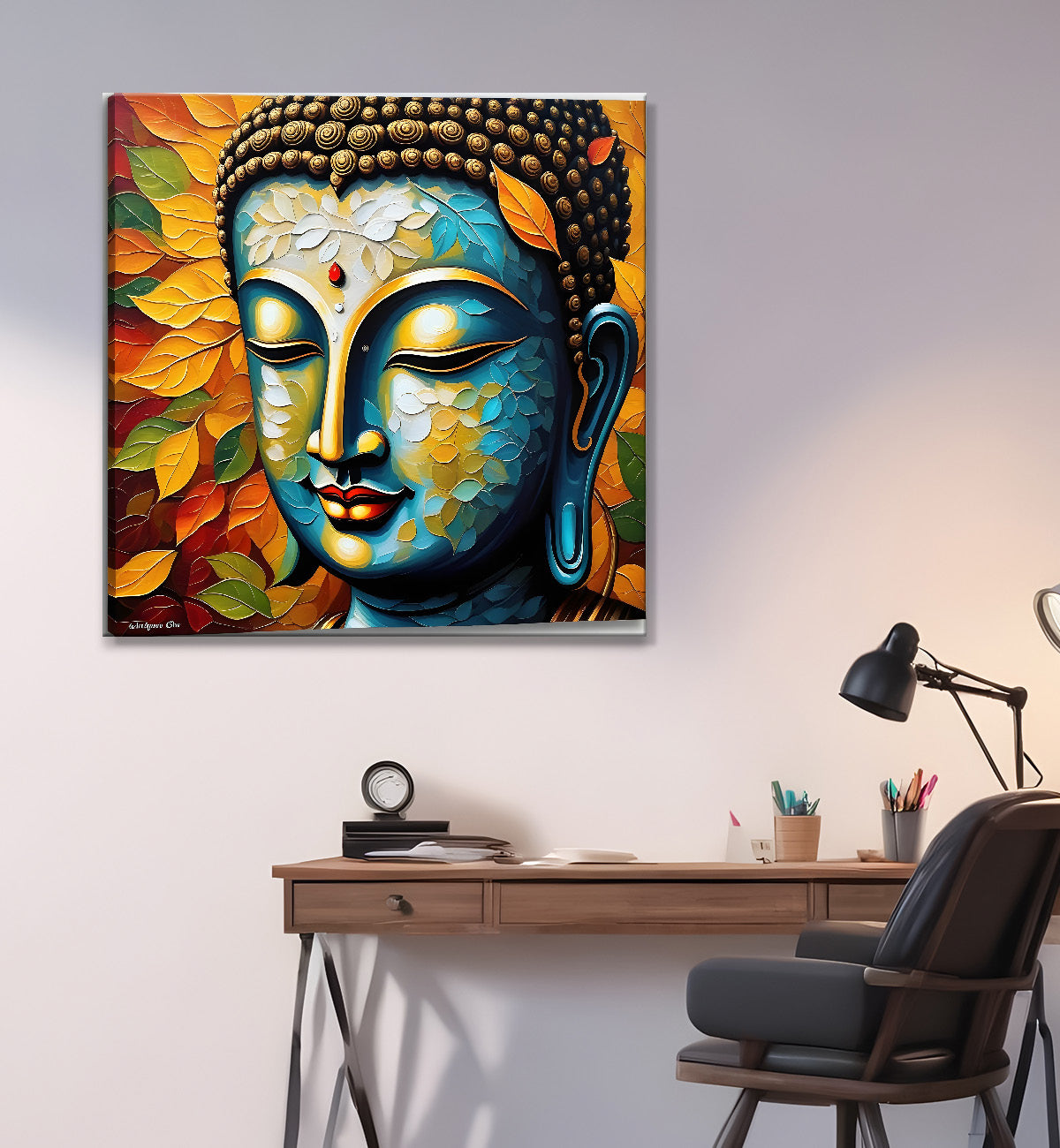 Golden Buddha Painting with textured color 24x24 inch Buddha-S-50