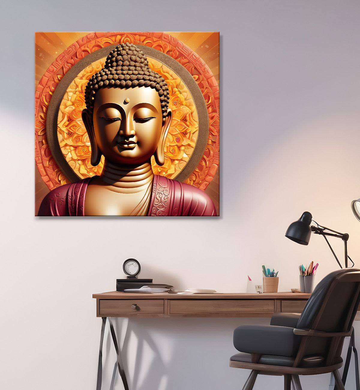 Golden buddha with mandala painting 24x24 inch Buddha-S-60