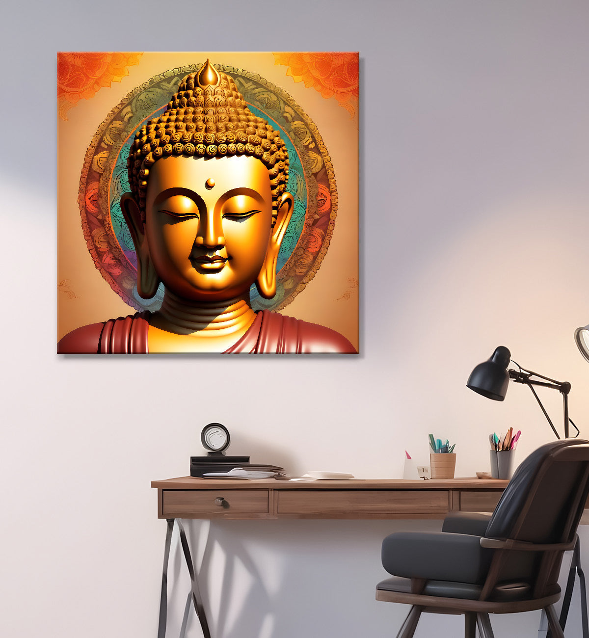 Golden buddha with mandala painting 24x24 inch Buddha-S-61