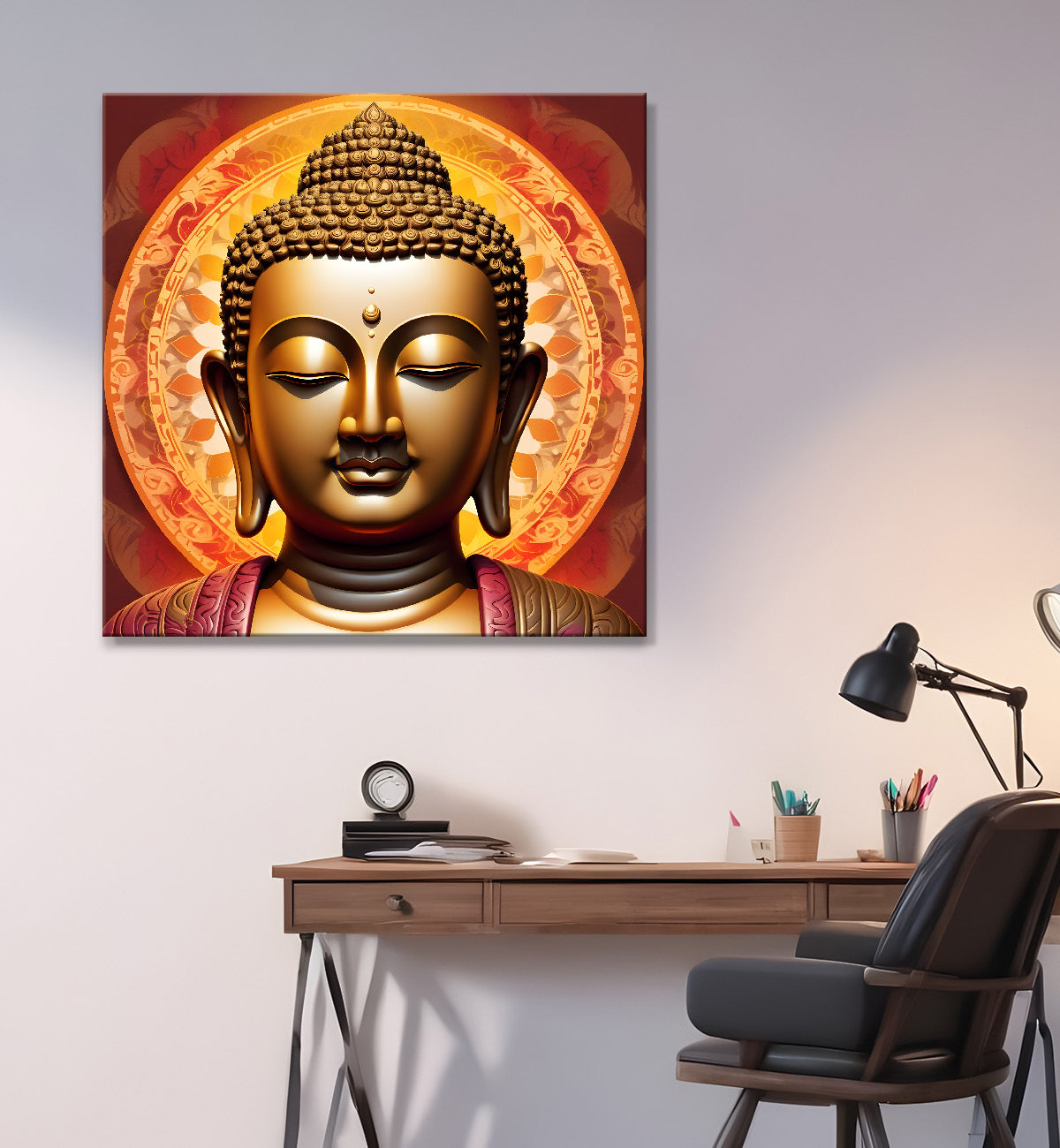 Golden buddha with mandala painting 24x24 inch Buddha-S-62