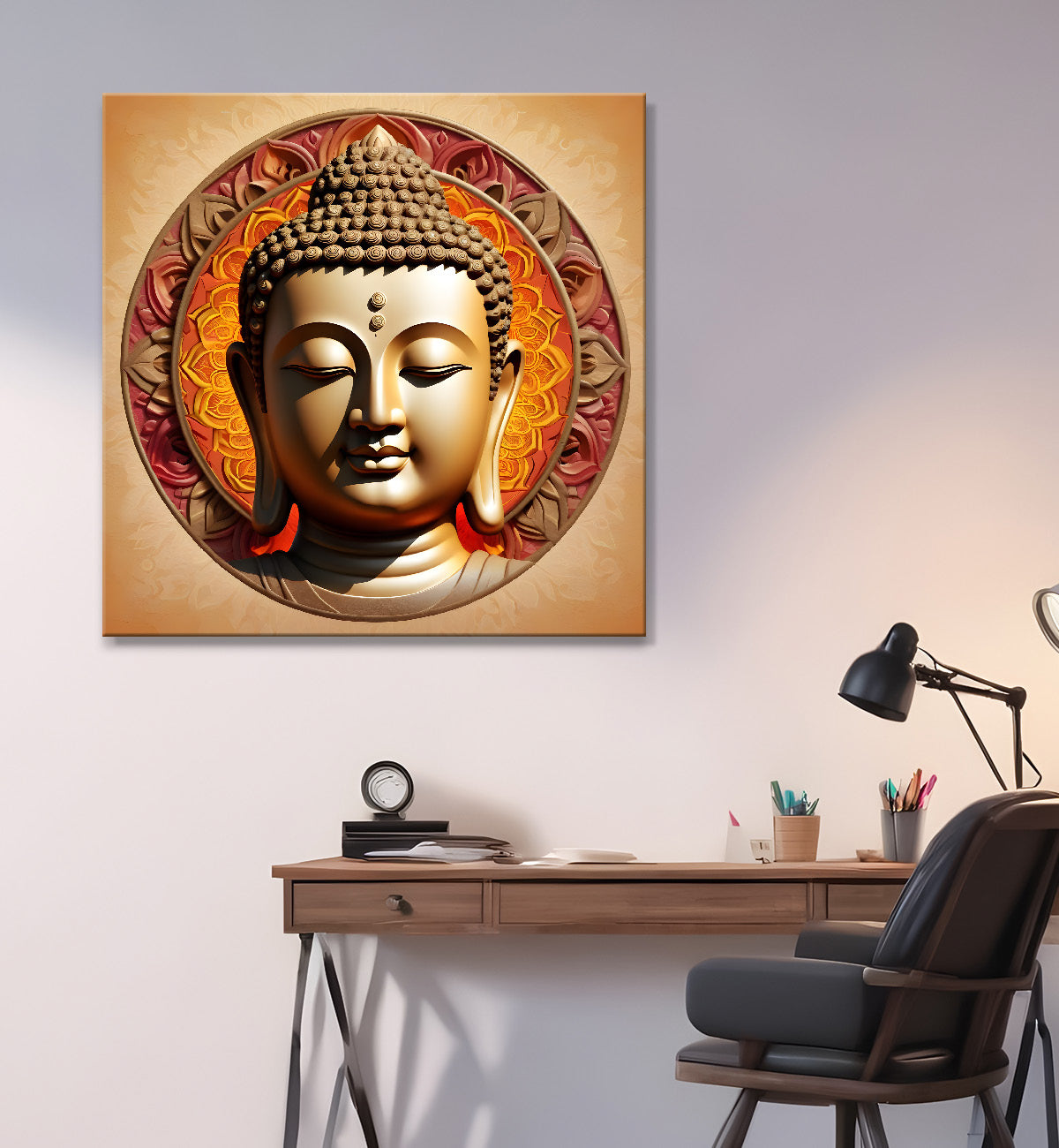 Golden buddha with mandala painting 24x24 inch Buddha-S-63