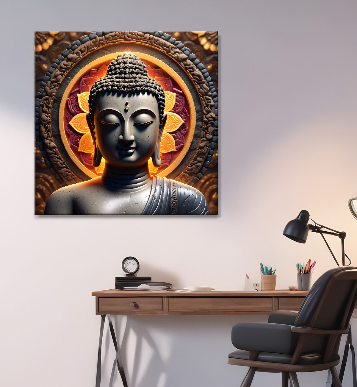 Dark stone buddha painting  24x24 inch Buddha-S-64