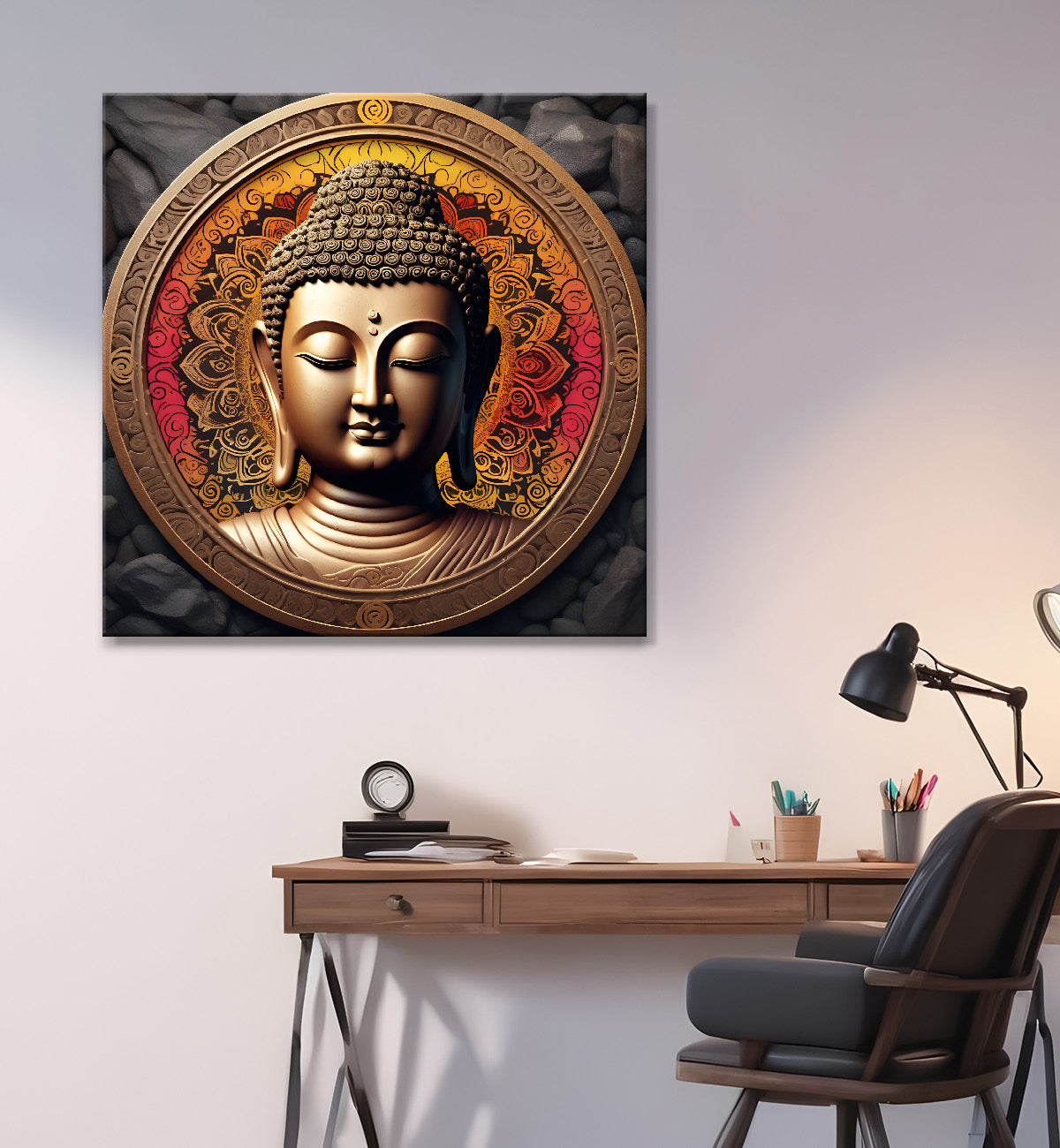 Dark stone buddha painting 24x24 inch Buddha-S-66