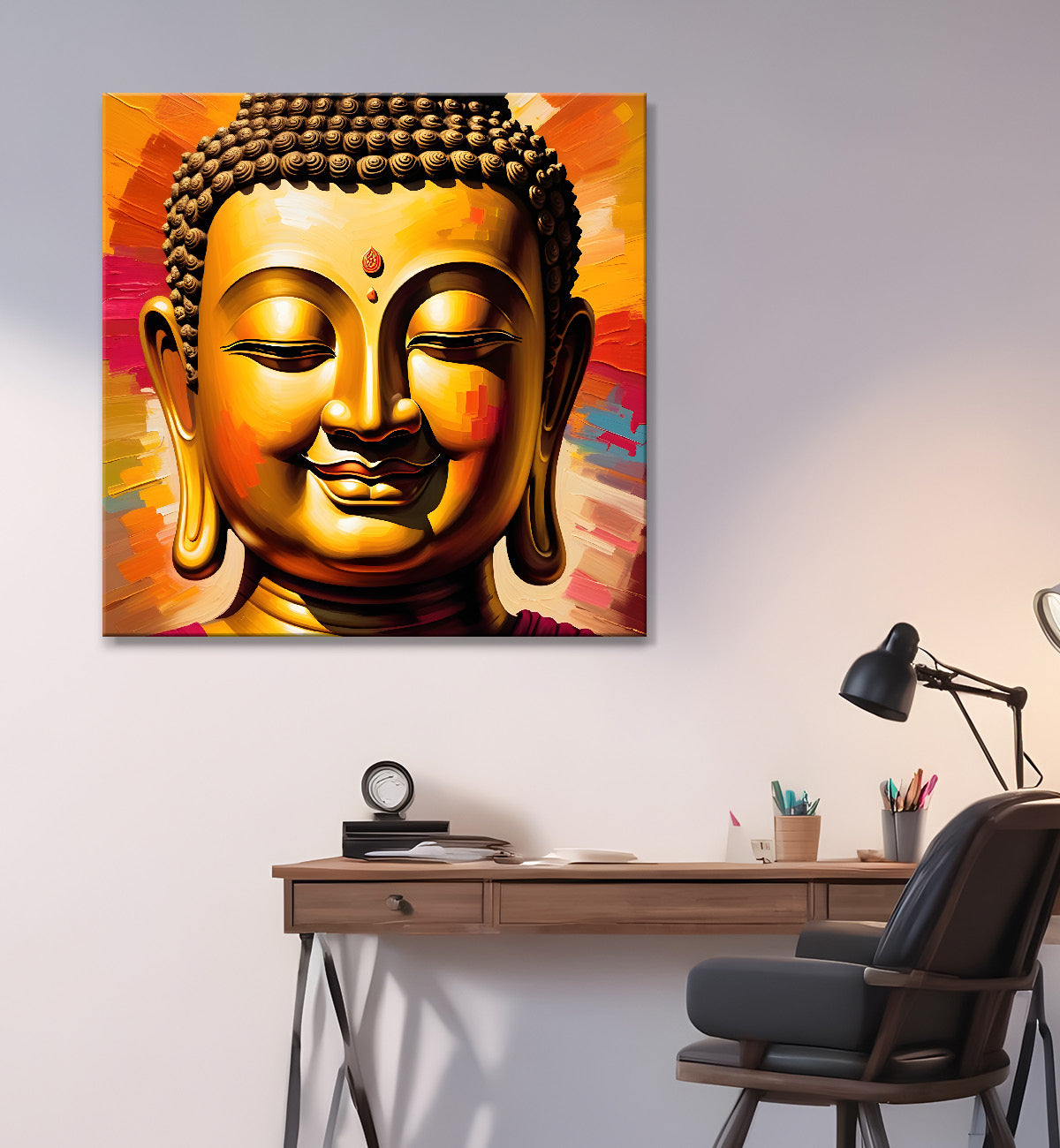 Golden buddha smiling painting 24x24 inch Buddha-S-69