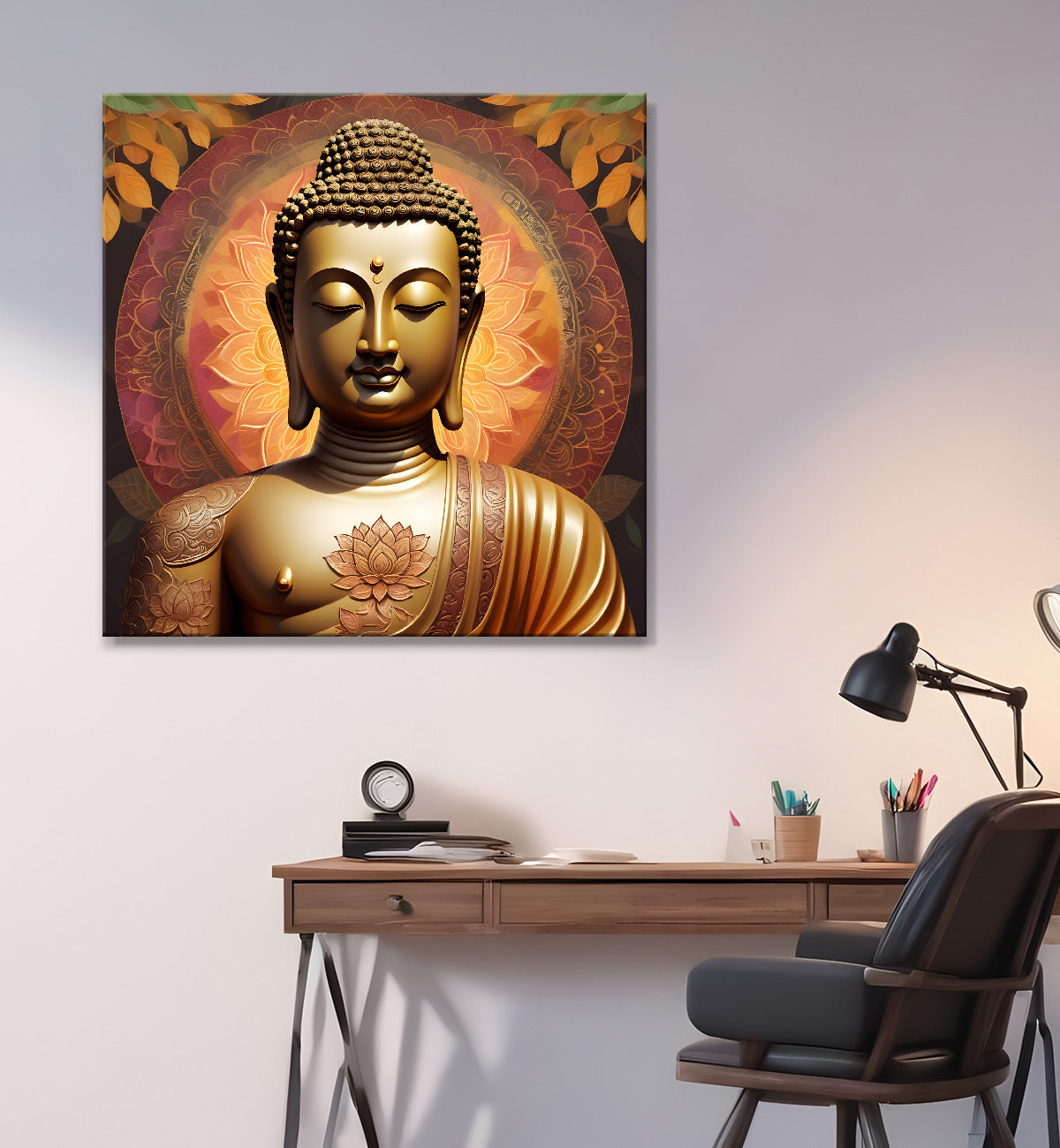 Buddha Painting Dark brown with flower mandala 24x24 inch Buddha-S-70
