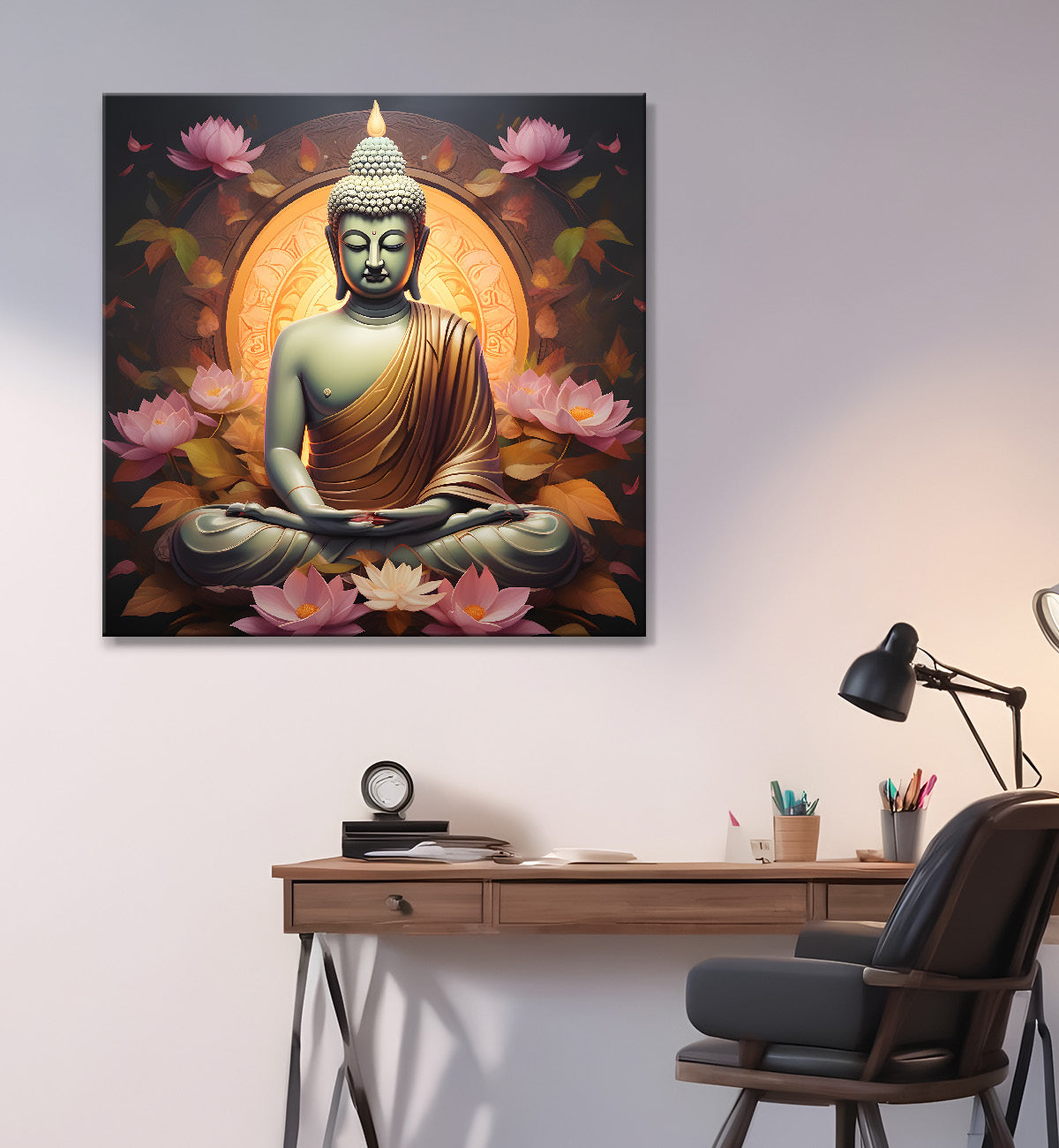 Buddha Painting Dark brown with Lotus flower 24x24 inch Buddha-S-71