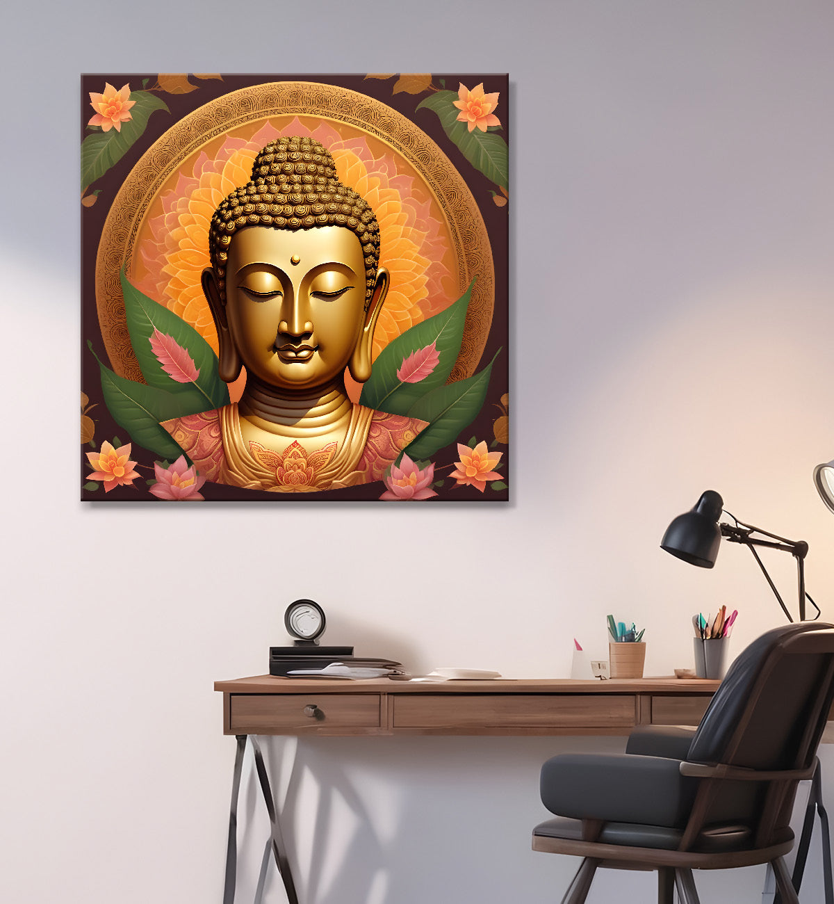 Golden buddha floral leaf painting 24x24 inch Buddha-S-75