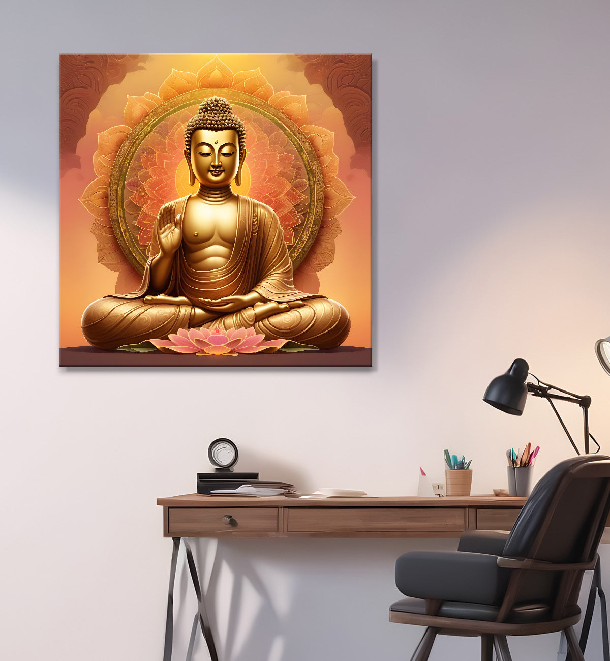 Golden buddha floral leaf painting 24x24 inch Buddha-S-76
