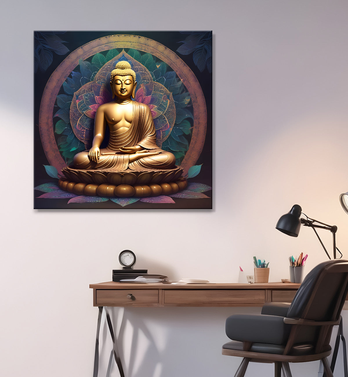 Golden buddha floral leaf painting 24x24 inch Buddha-S-77