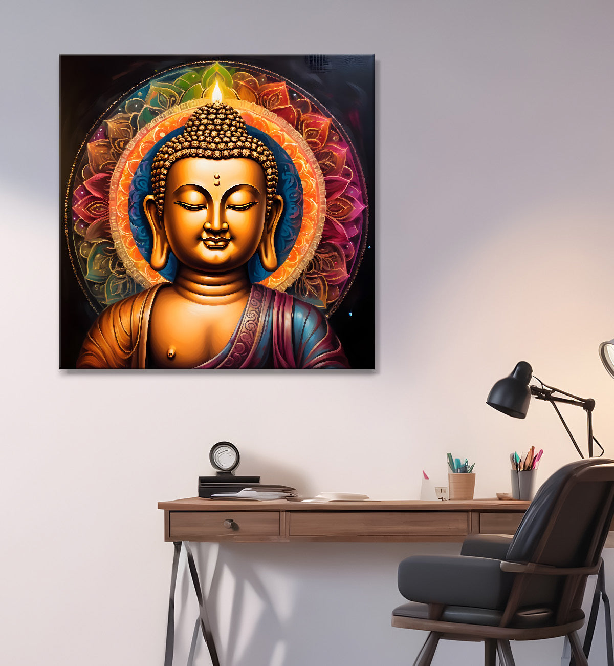 Golden Blue Dark theme budhha painting 24x24 inch Buddha-S-96
