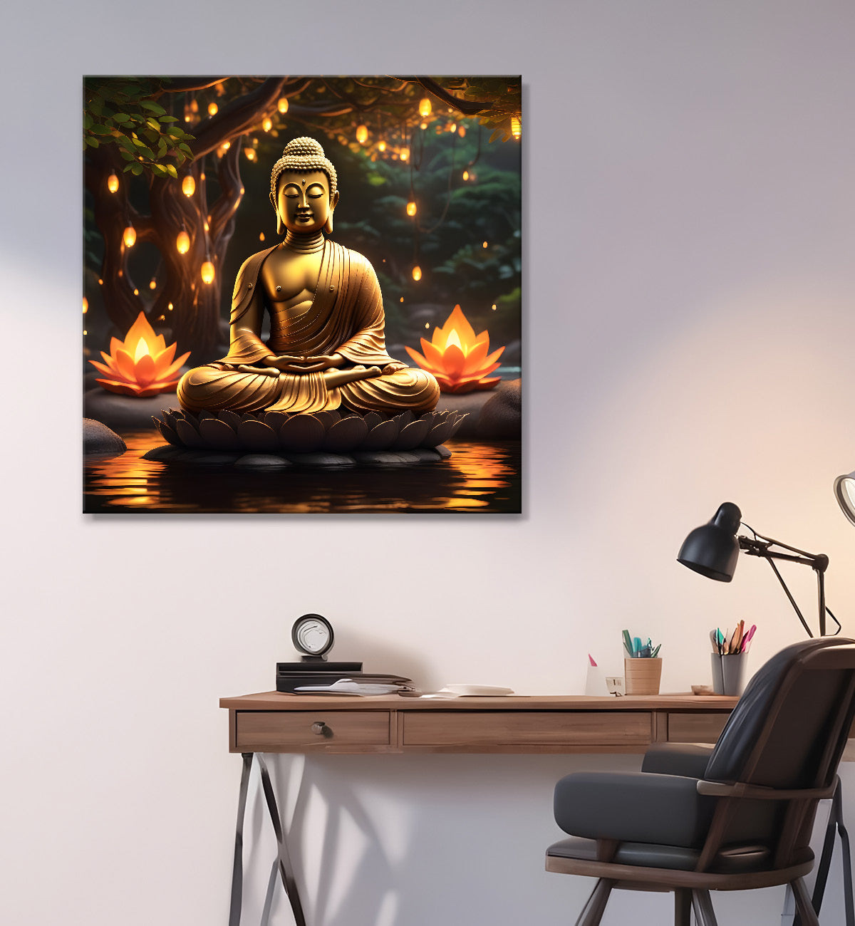 Lord Buddha sitting on lotus under water 24x24 inch Buddha-S-115