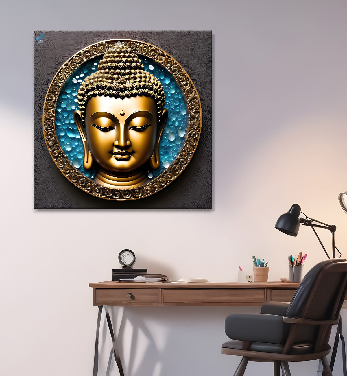 Lord Buddha Rasin art marble finish Golden painting 24x24 inch Buddha-S-118