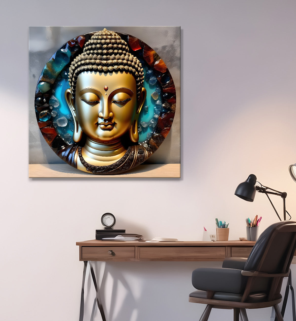Lord Buddha Rasin art marble finish Golden painting 24x24 inch Buddha-S-119