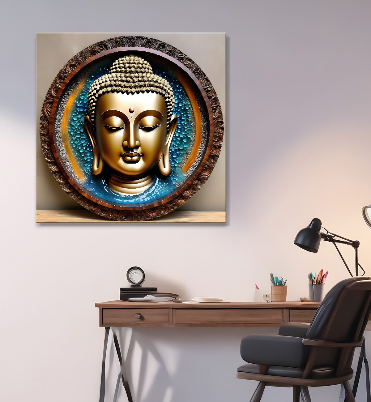 Lord Buddha Rasin art marble finish Golden painting 24x24 inch Buddha-S-123