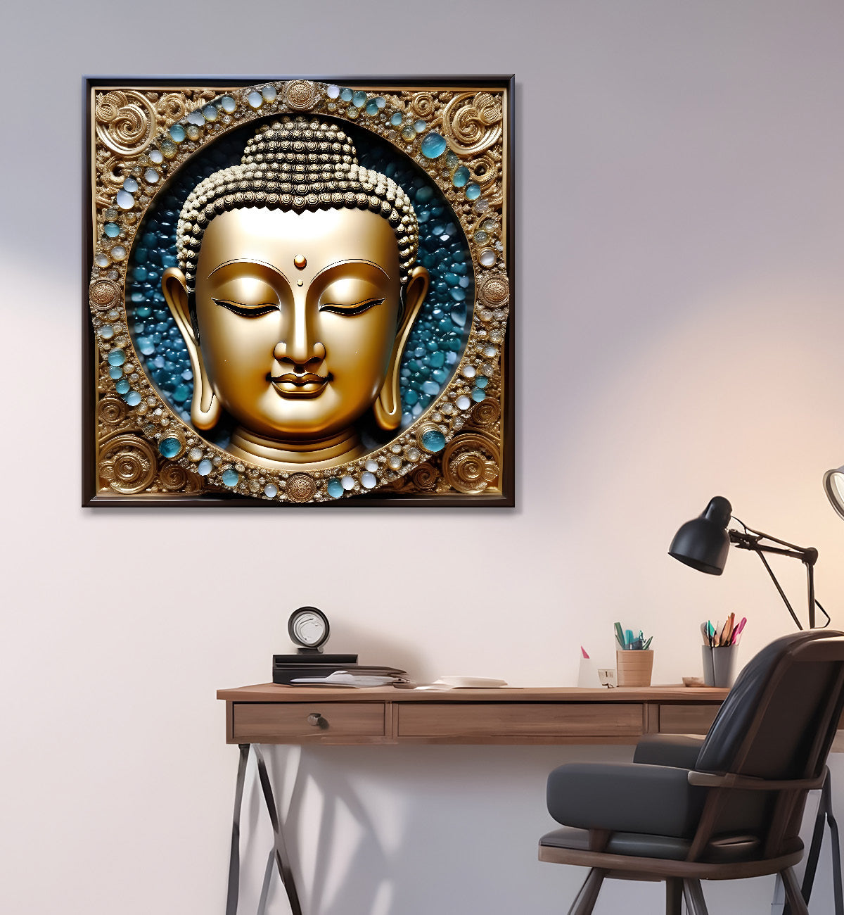 Lord Buddha Rasin art marble finish Golden painting 24x24 inch Buddha-S-124