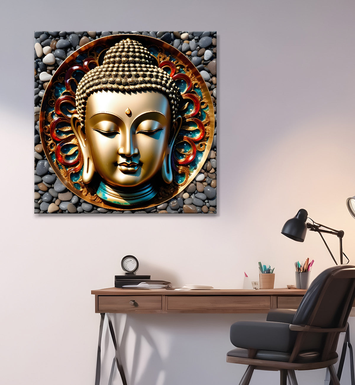 Lord Buddha Rasin art marble finish Golden painting 24x24 inch Buddha-S-126