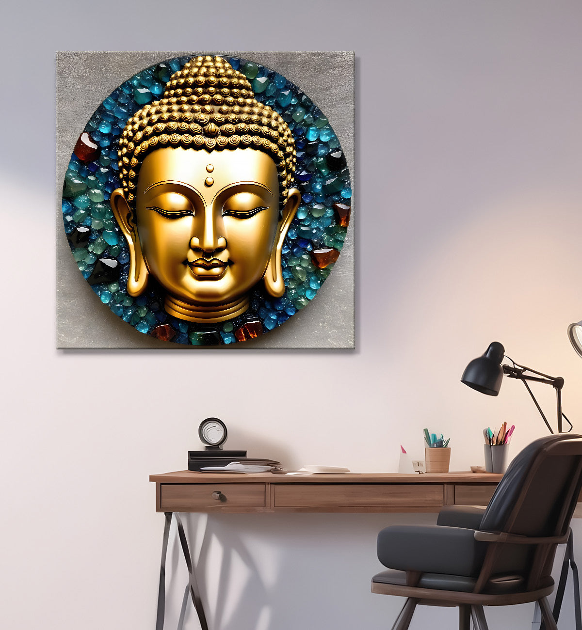 Lord Buddha Rasin art marble finish Golden painting 24x24 inch Buddha-S-127