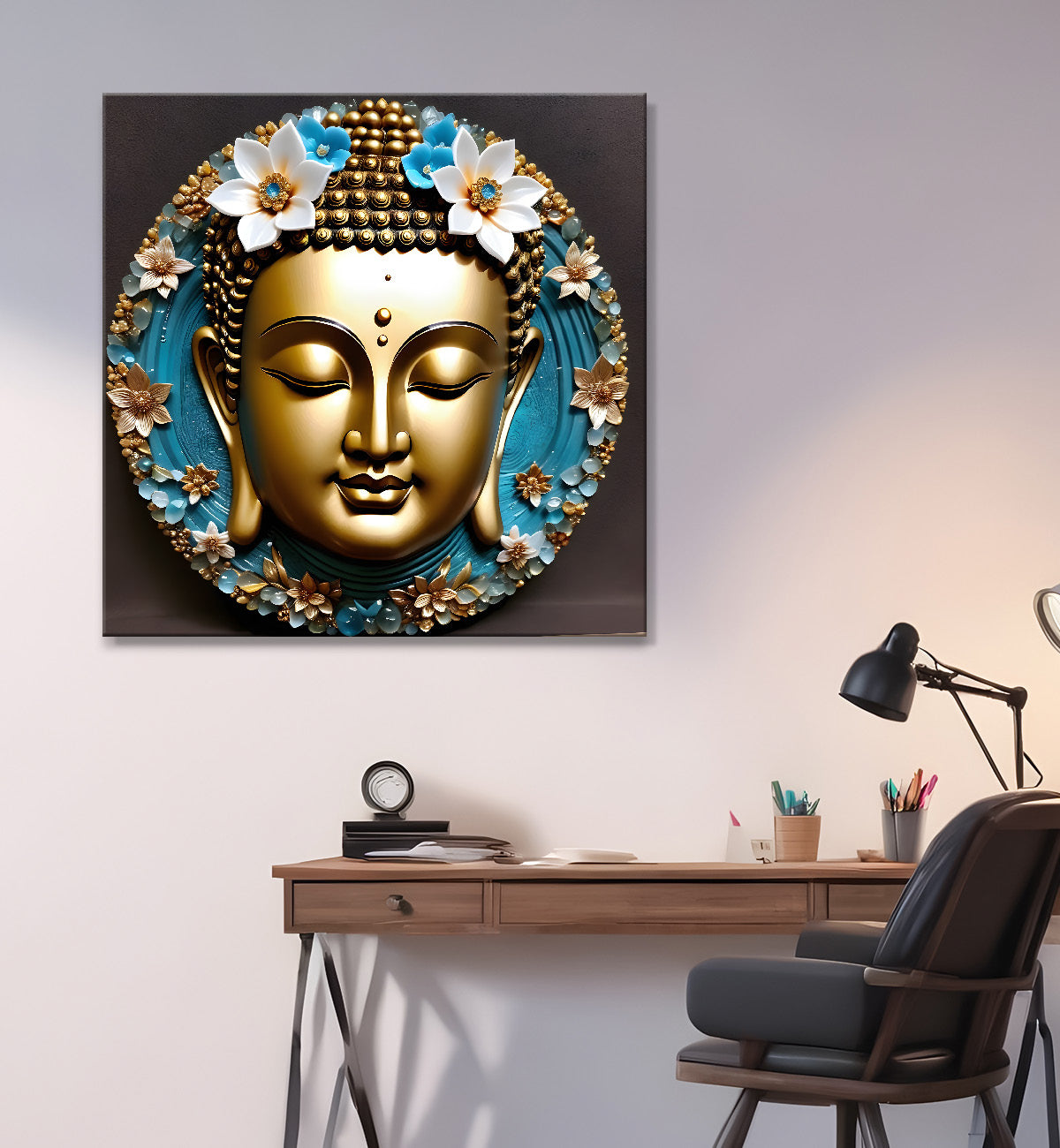 Lord Buddha Rasin art marble finish Golden painting 24x24 inch Buddha-S-129