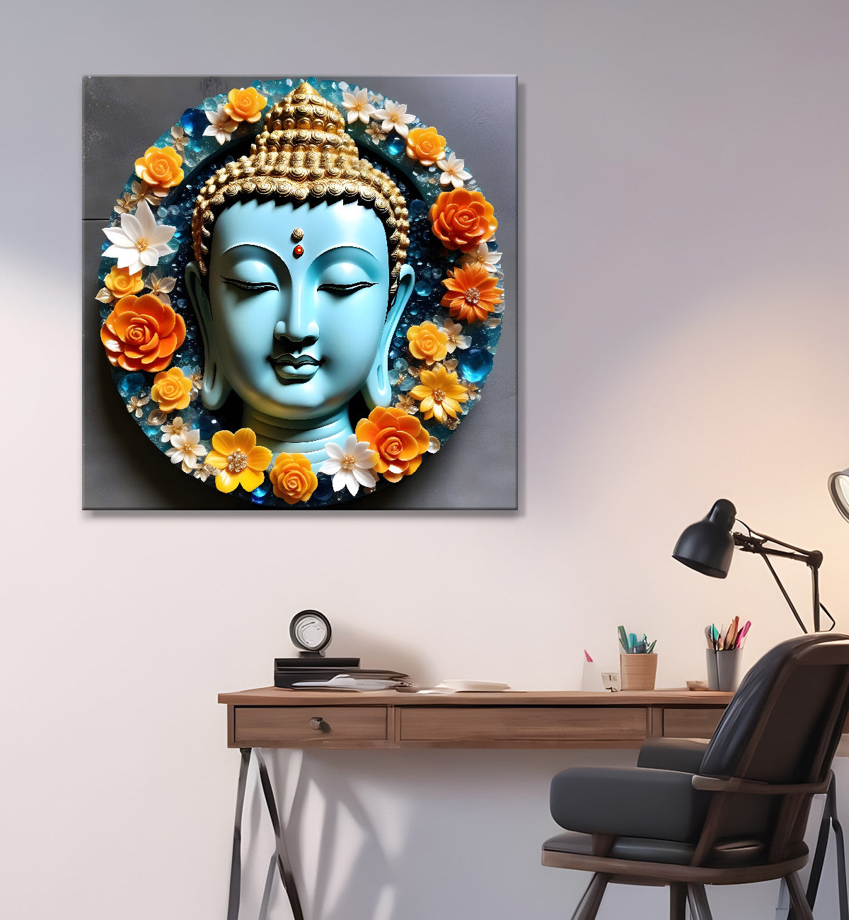 Lord Buddha Rasin art marble finish Golden painting 24x24 inch Buddha-S-130