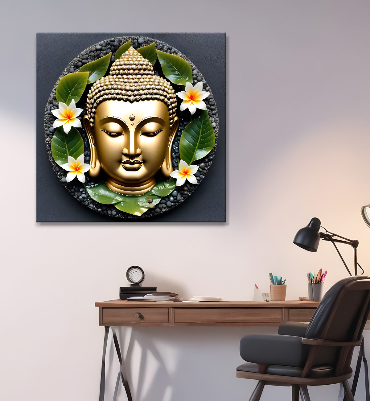 Lord Buddha Rasin art marble finish Golden painting 24x24 inch Buddha-S-131