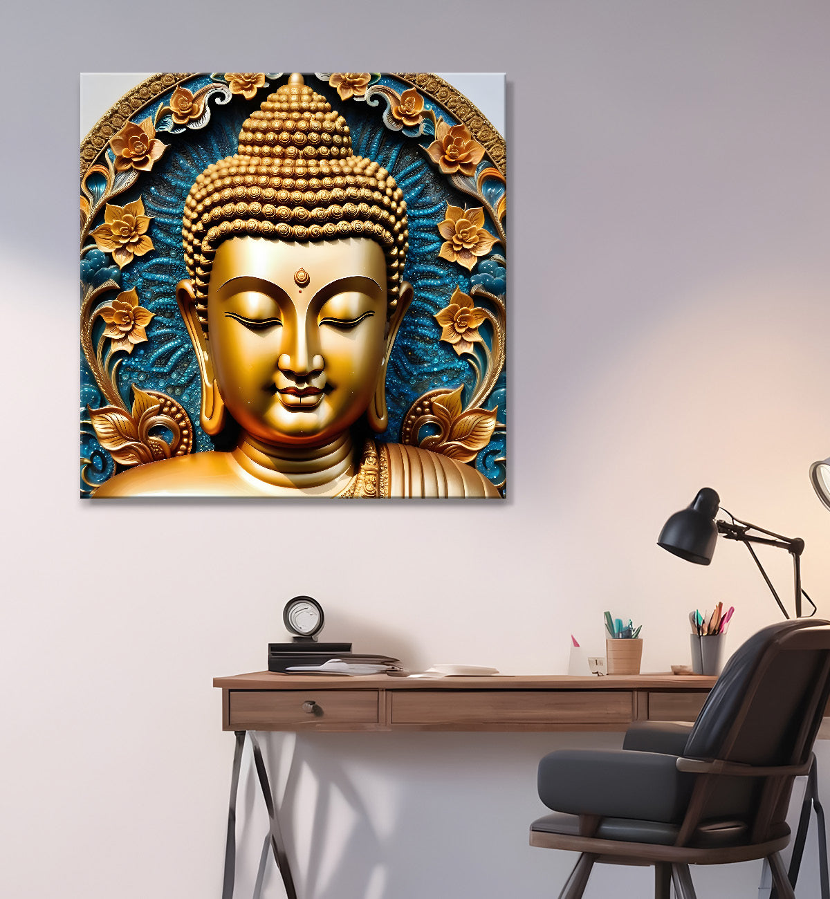 Lord Buddha Rasin art marble finish Golden painting 24x24 inch Buddha-S-134