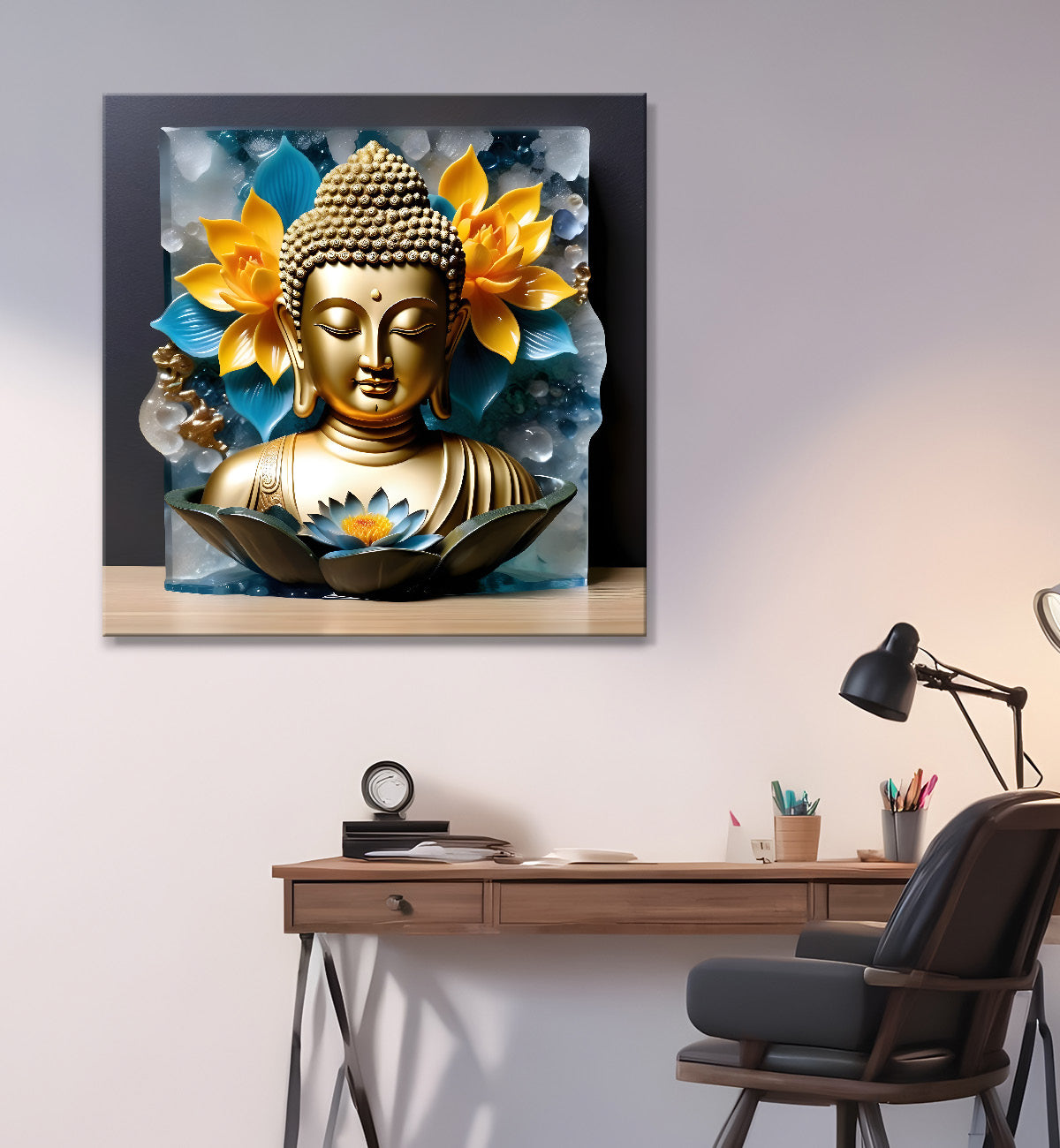 Lord Buddha Rasin art marble finish Golden painting 24x24 inch Buddha-S-137