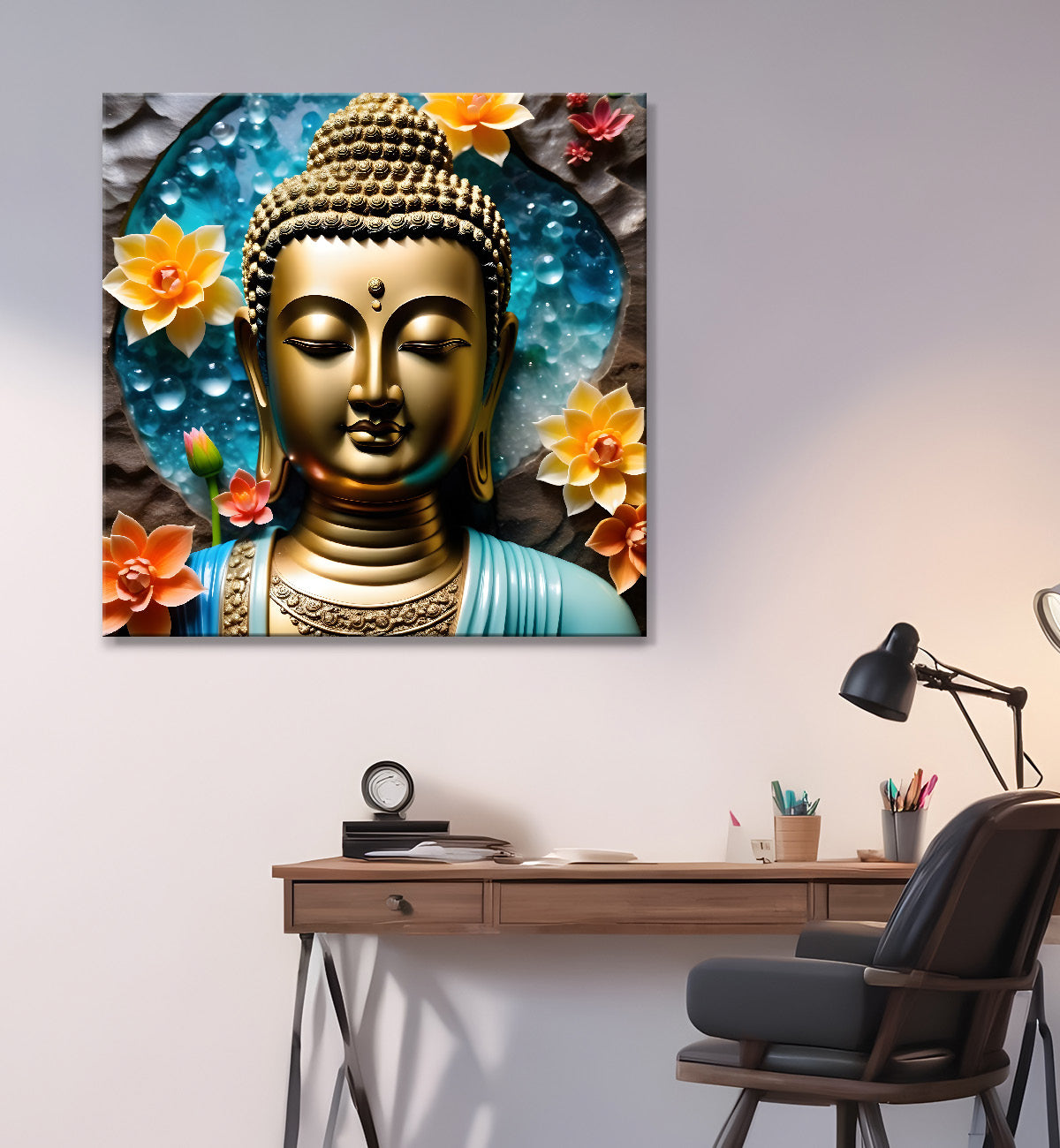 Lord Buddha Rasin art marble finish Golden painting 24x24 inch Buddha-S-139