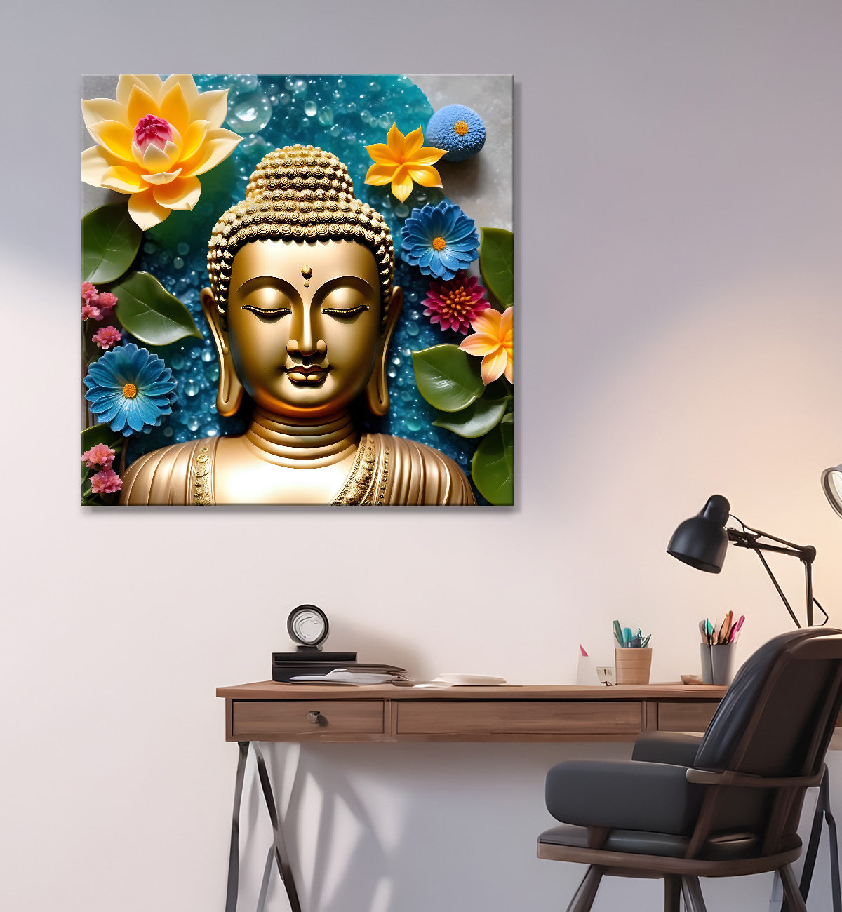 Lord Buddha Rasin art marble finish Golden painting 24x24 inch Buddha-S-140