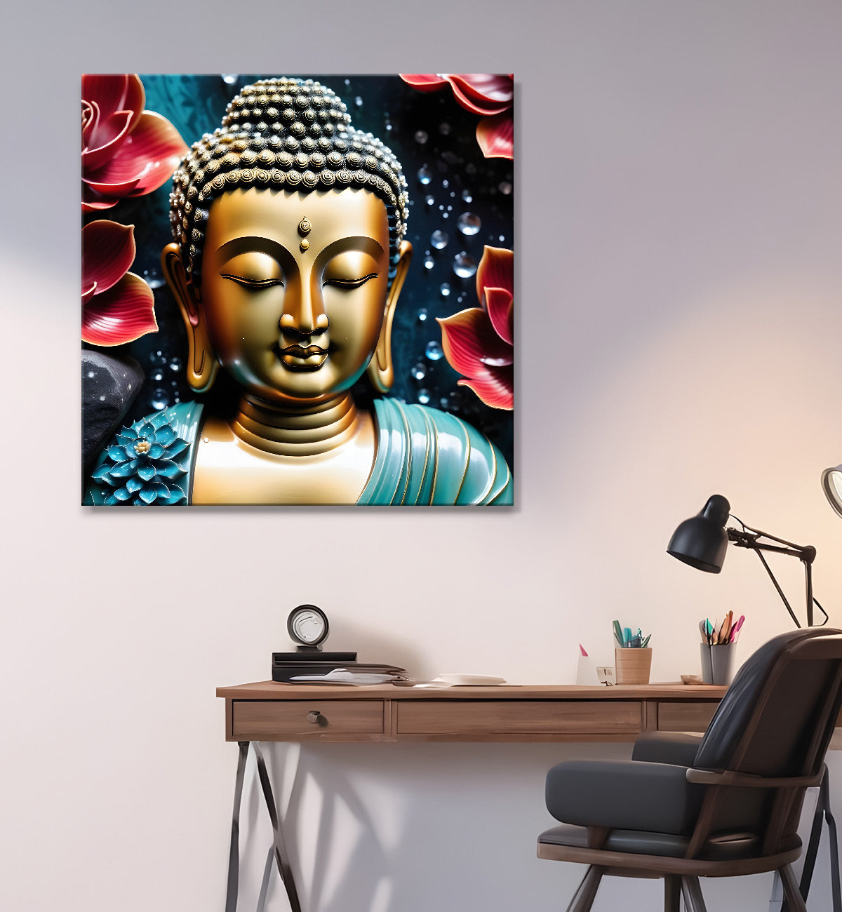 Lord Buddha Rasin art marble finish Golden painting 24x24 inch Buddha-S-142