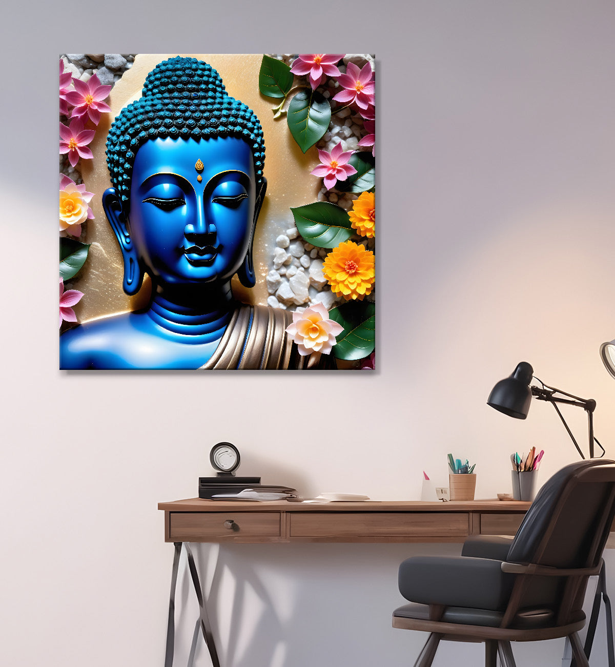 Lord Buddha Rasin art marble finish Golden painting 24x24 inch Buddha-S-143