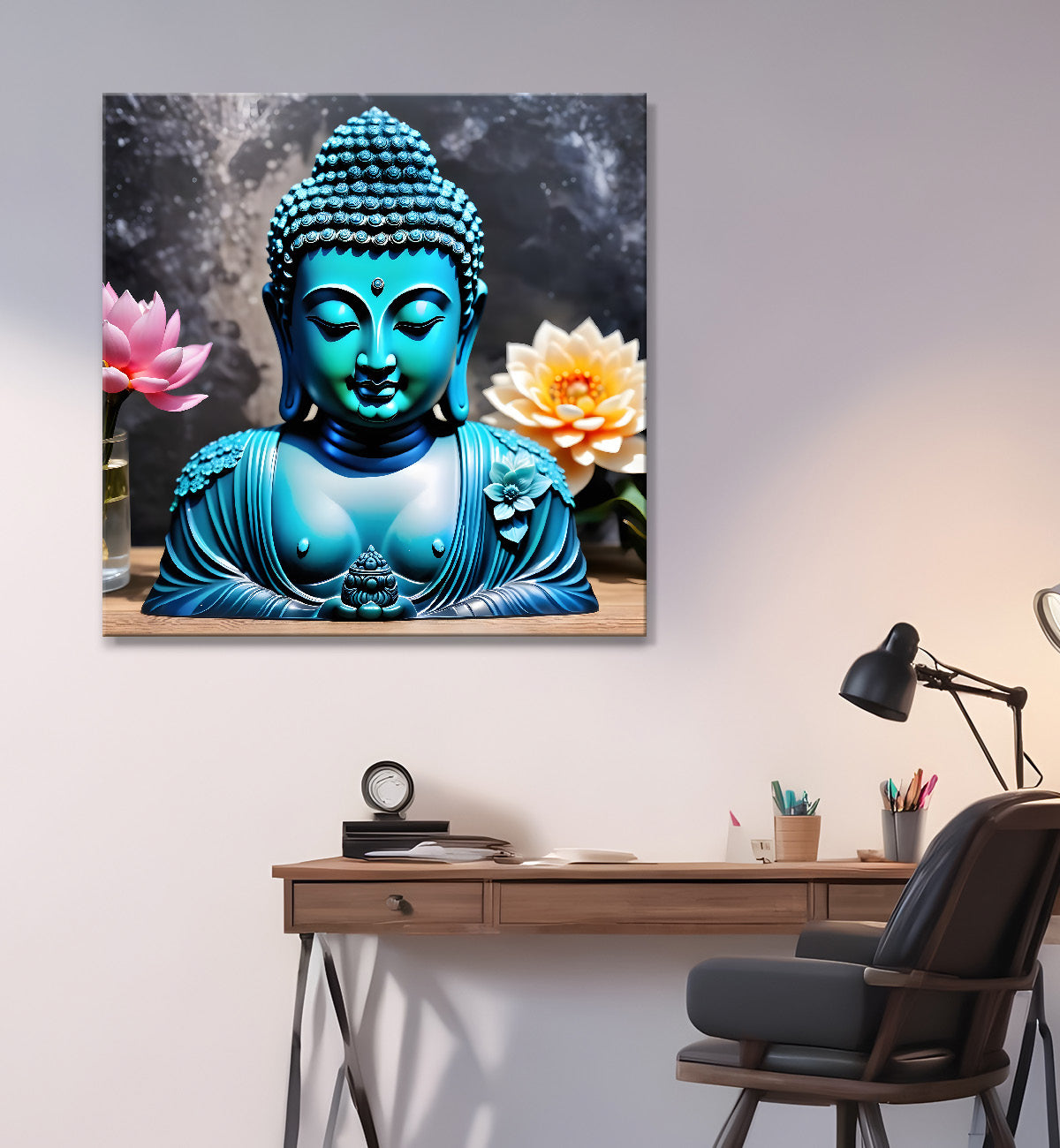 Lord Buddha Rasin art marble finish Golden painting 24x24 inch Buddha-S-144