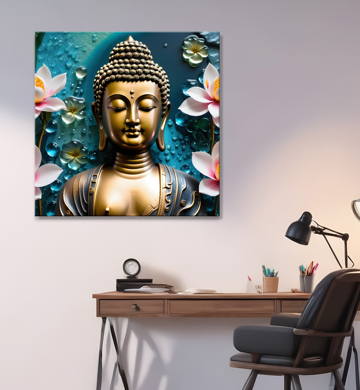 Lord Buddha Rasin art marble finish Golden painting 24x24 inch Buddha-S-145