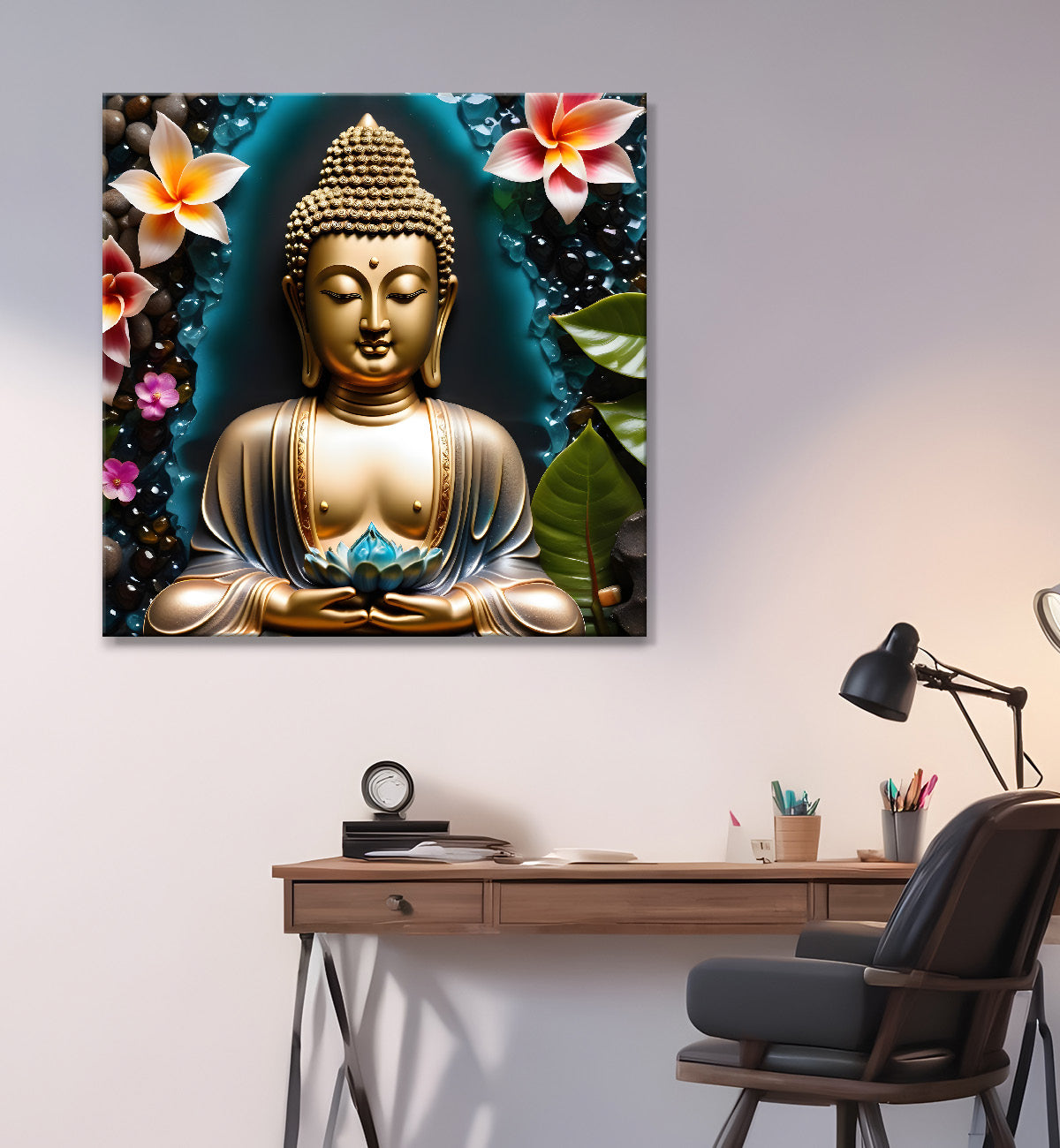 Lord Buddha Rasin art marble finish Golden painting 24x24 inch Buddha-S-146