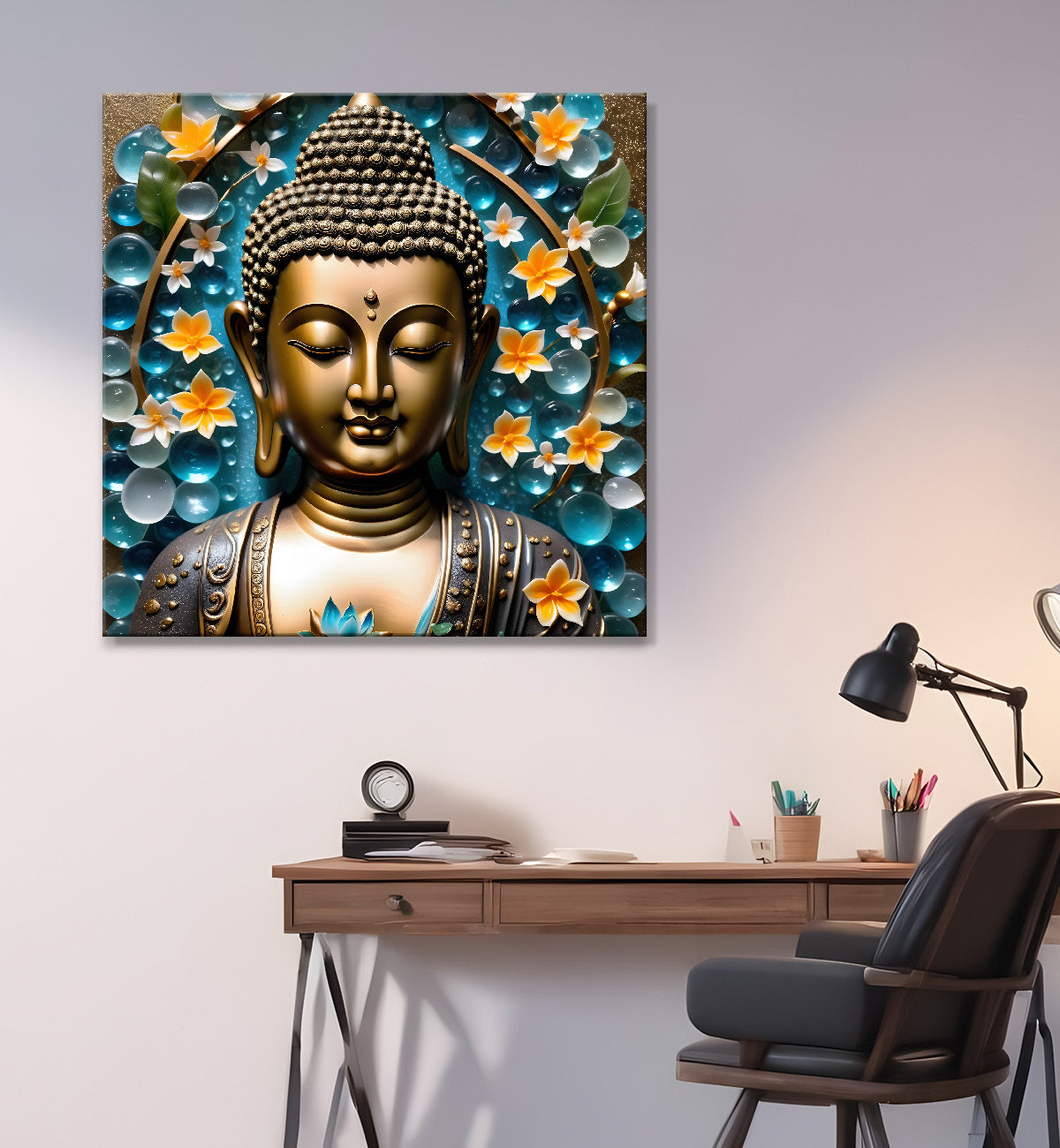 Lord Buddha Rasin art marble finish Golden painting 24x24 inch Buddha-S-147