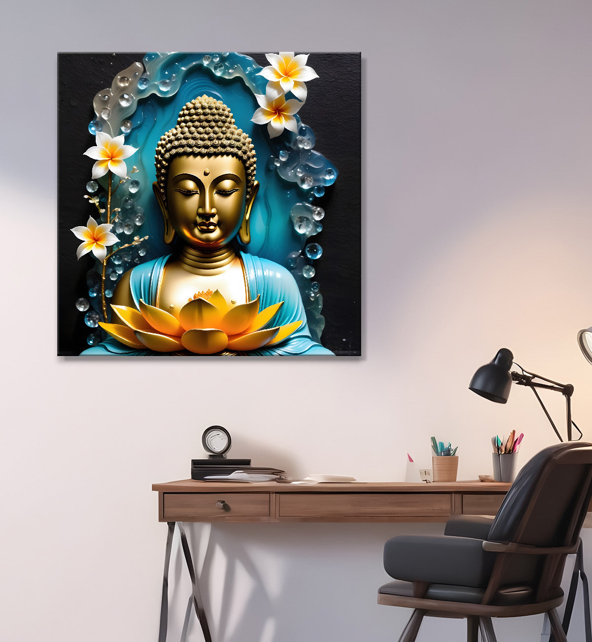 Lord Buddha Rasin art marble finish Golden painting 24x24 inch Buddha-S-148