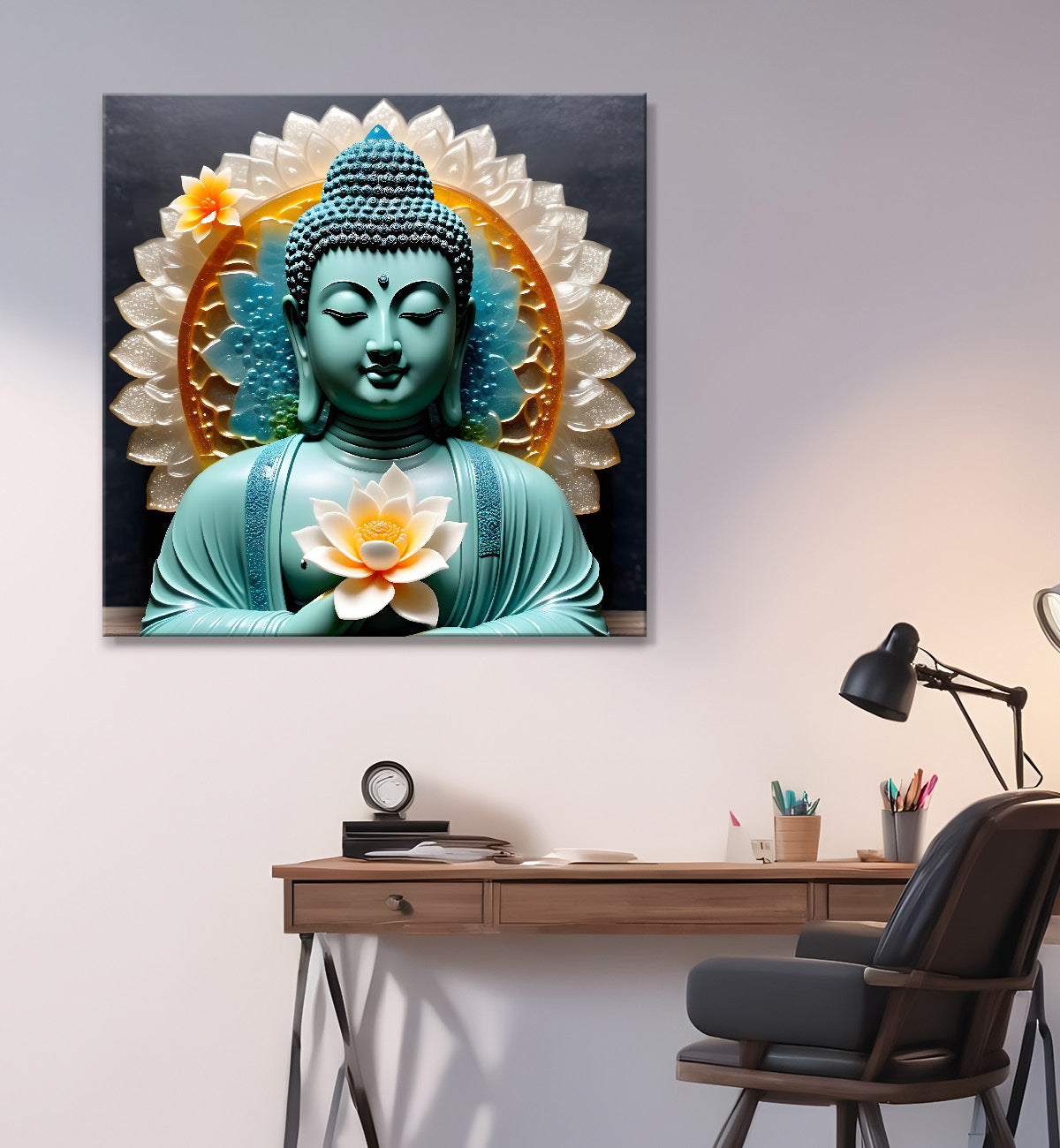 Lord Buddha Rasin art marble finish Golden painting 24x24 inch Buddha-S-149