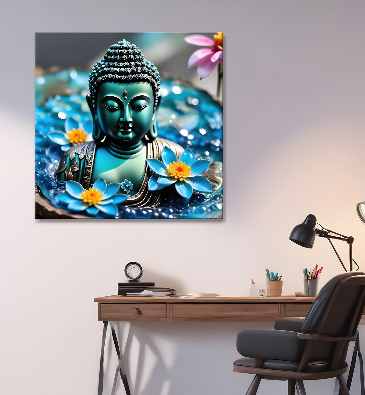 Lord Buddha Rasin art marble finish Golden painting 24x24 inch Buddha-S-150