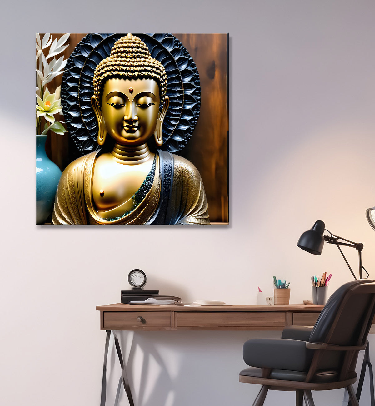 Lord Buddha Rasin art marble finish Golden painting 24x24 inch Buddha-S-156