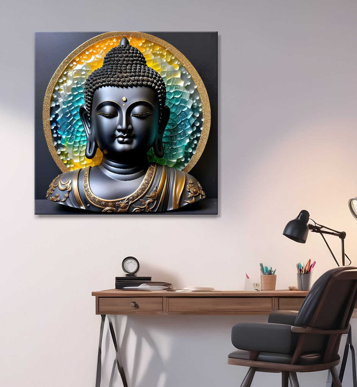 Lord Buddha Rasin art marble finish Golden painting 24x24 inch Buddha-S-157