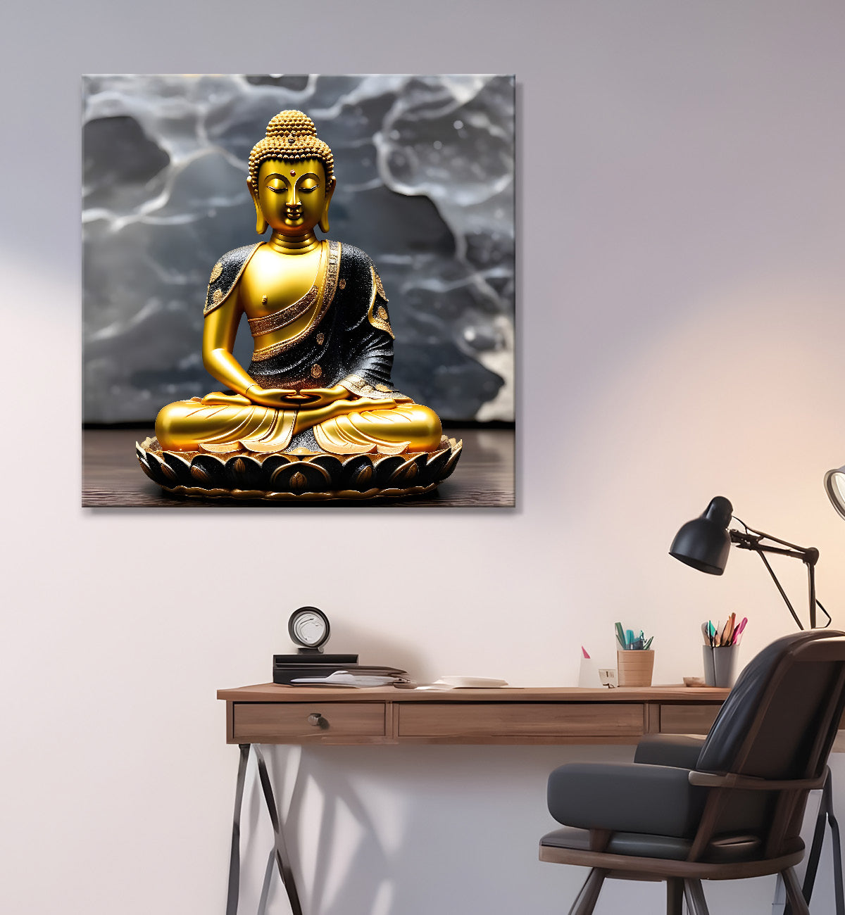 Lord Buddha Rasin art marble finish Golden painting 24x24 inch Buddha-S-158