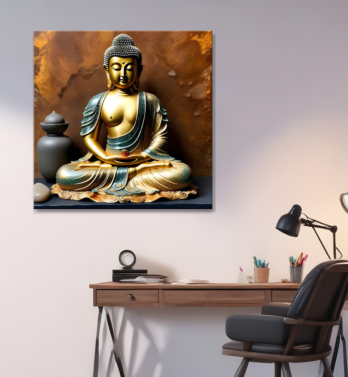 Lord Buddha Rasin art marble finish Golden painting 24x24 inch Buddha-S-159