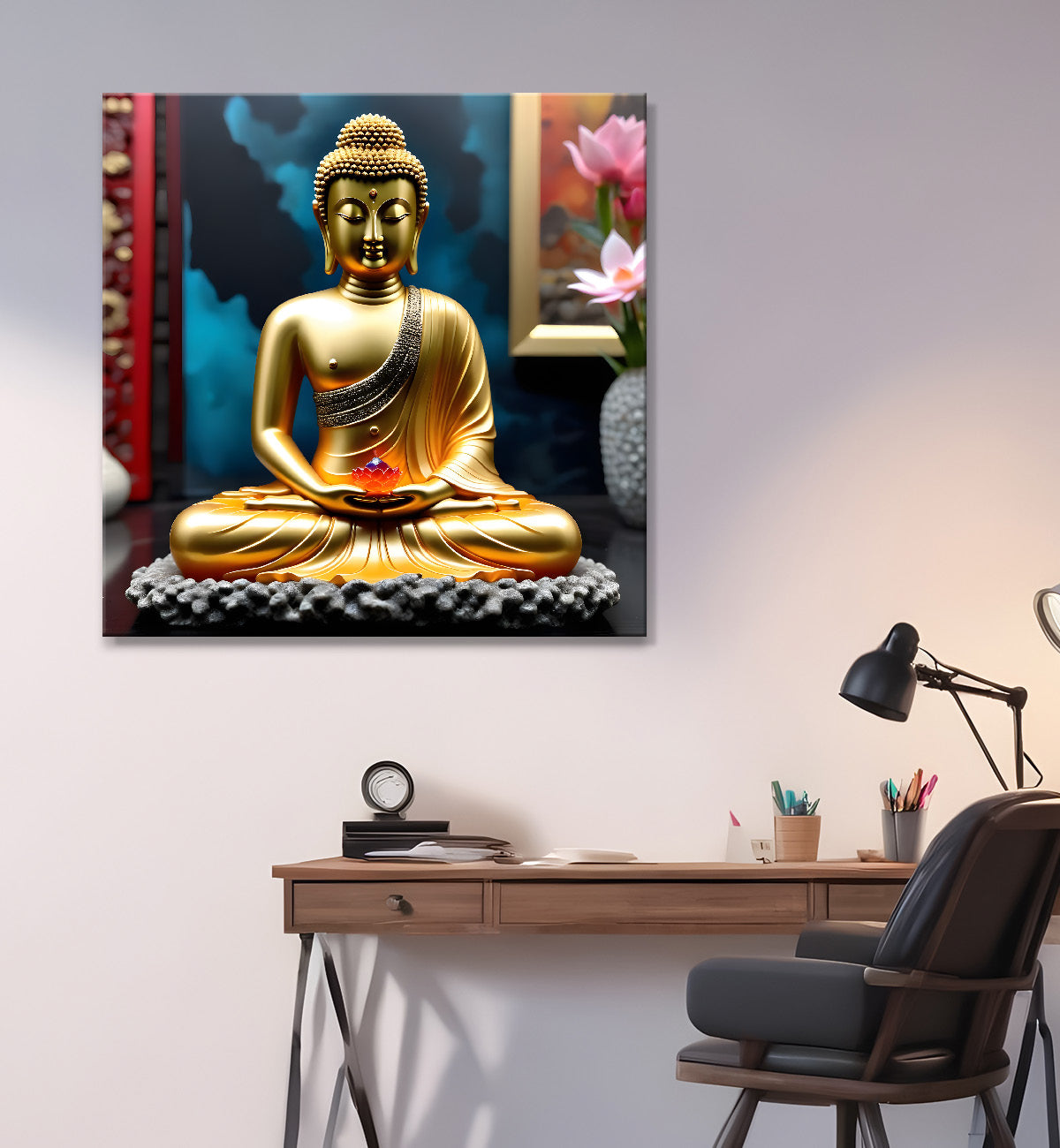 Lord Buddha Rasin art marble finish Golden painting 24x24 inch Buddha-S-160