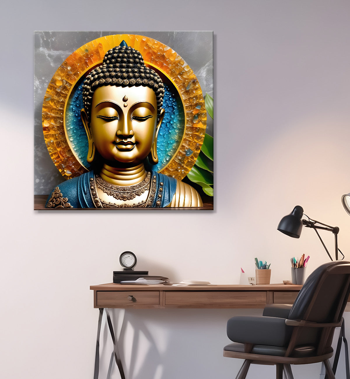 Lord Buddha Rasin art marble finish Golden painting 24x24 inch Buddha-S-161