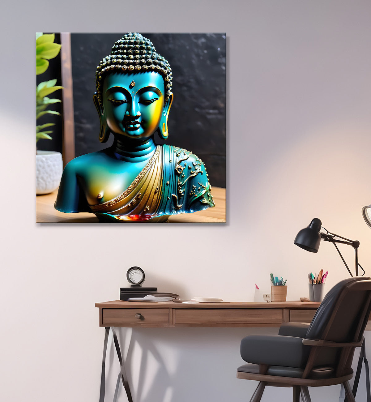 Lord Buddha Rasin art marble finish Golden painting 24x24 inch Buddha-S-162