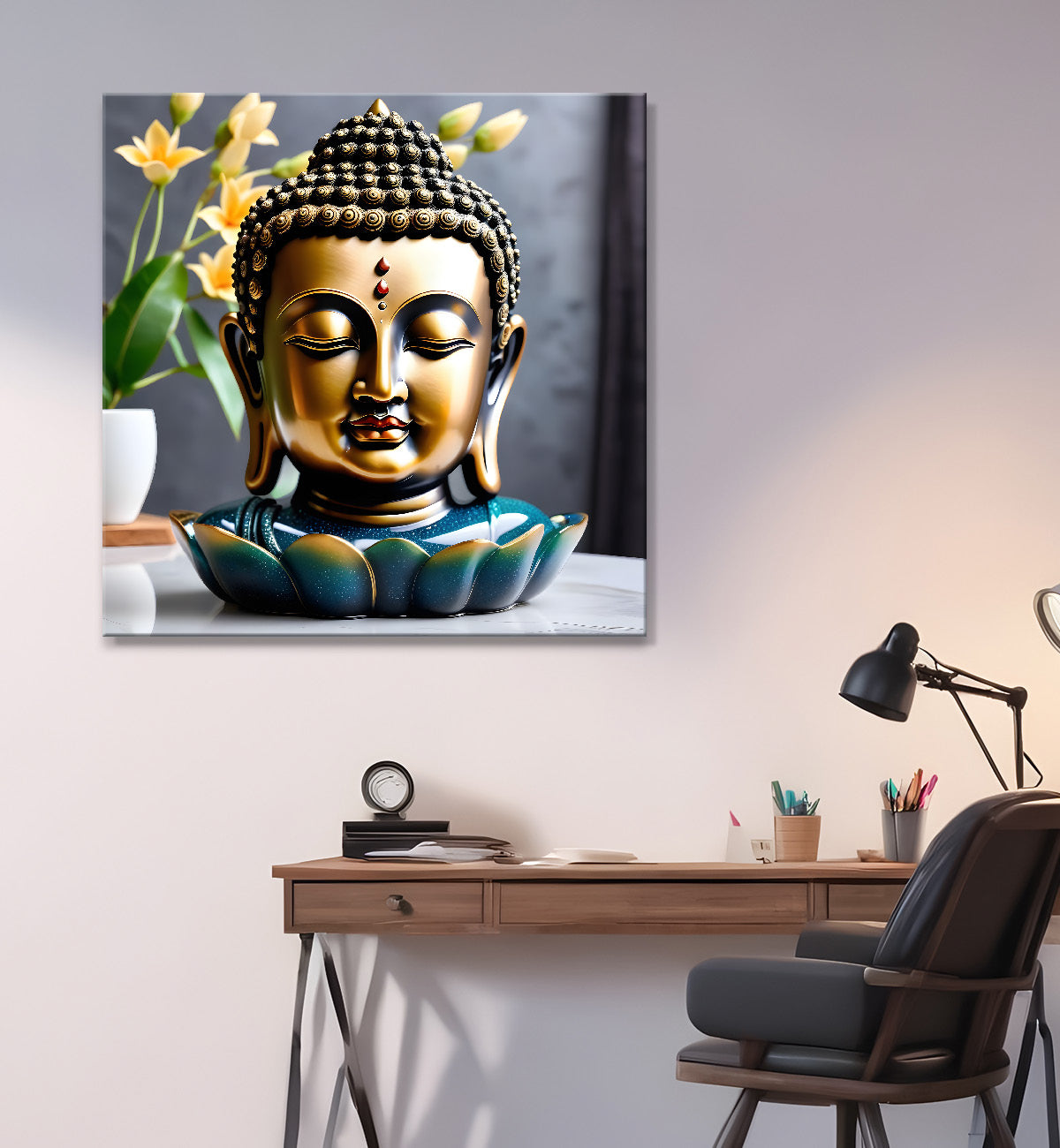 Lord Buddha Rasin art marble finish Golden painting 24x24 inch Buddha-S-164