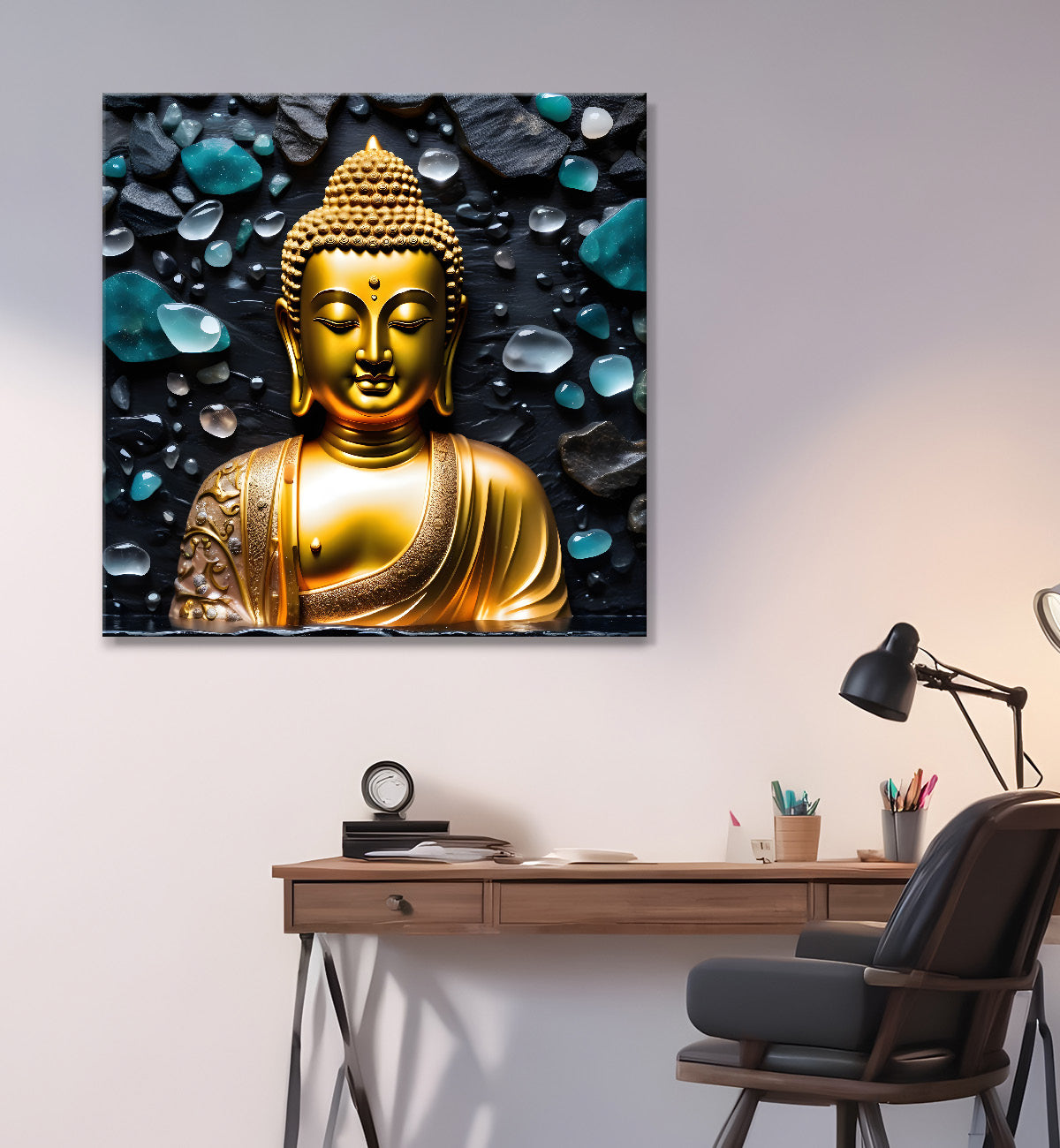 Lord Buddha Rasin art marble finish Golden painting 24x24 inch Buddha-S-165