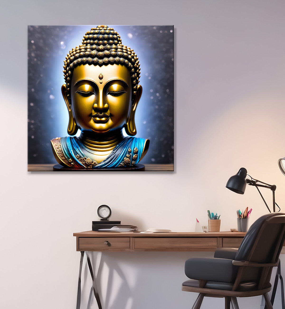 Lord Buddha Rasin art marble finish Golden painting 24x24 inch Buddha-S-166