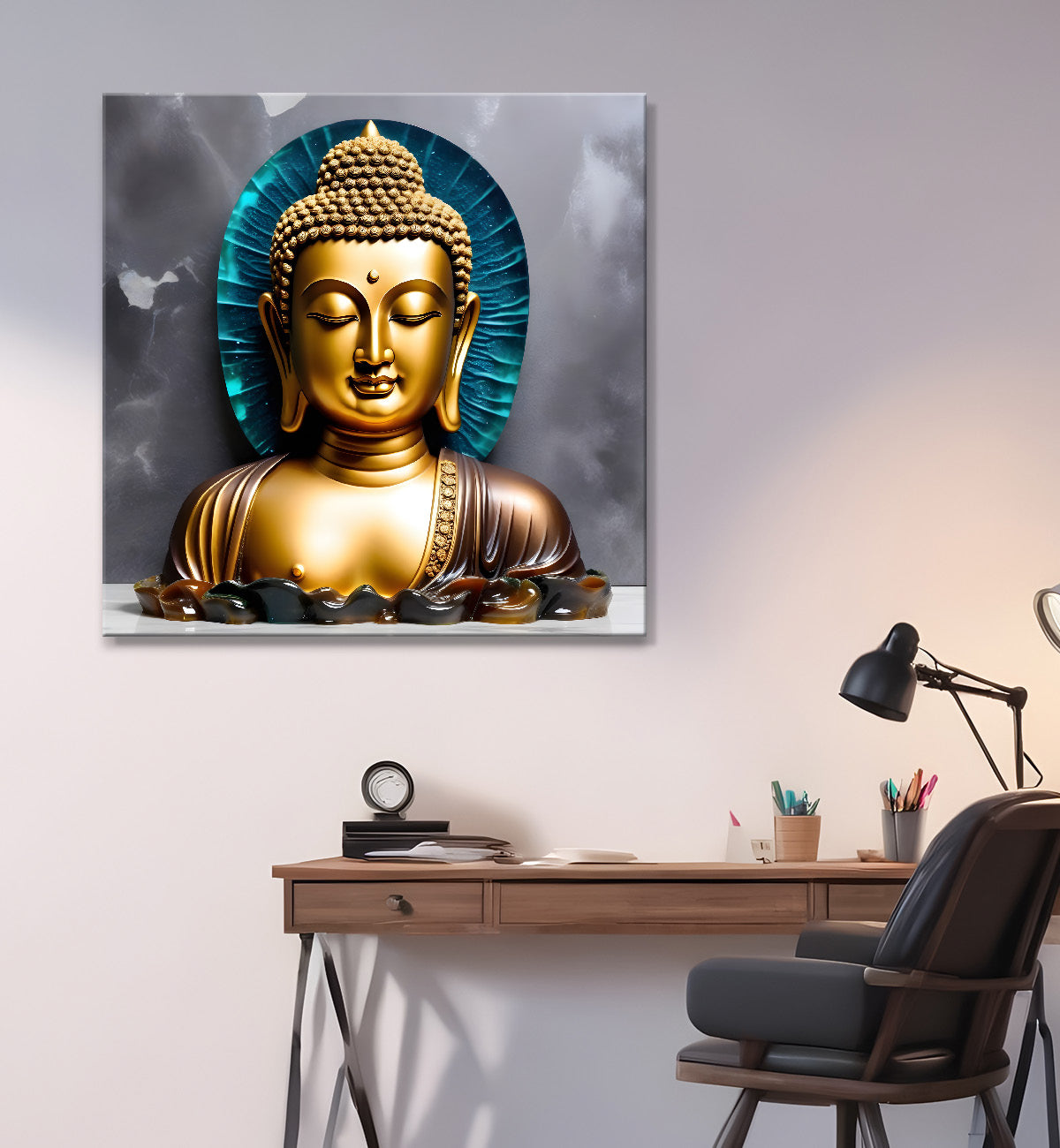 Lord Buddha Rasin art marble finish Golden painting 24x24 inch Buddha-S-167
