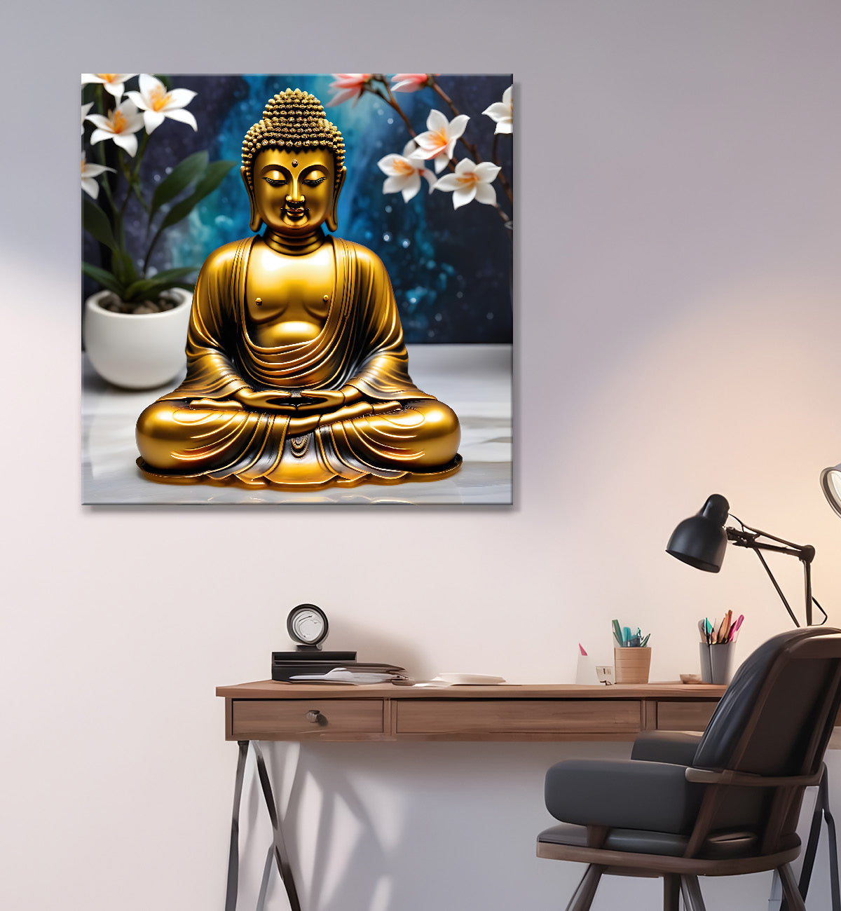 Lord Buddha Rasin art marble finish Golden painting 24x24 inch Buddha-S-168